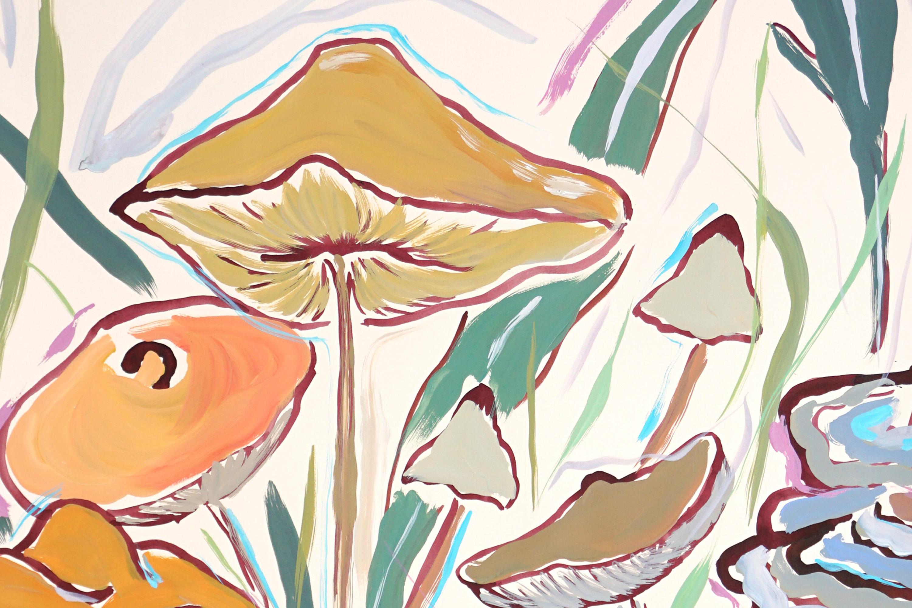 Díptico de pintura estilo ilustración de Cosecha de setas silvestres, Paisaje otoñal 2