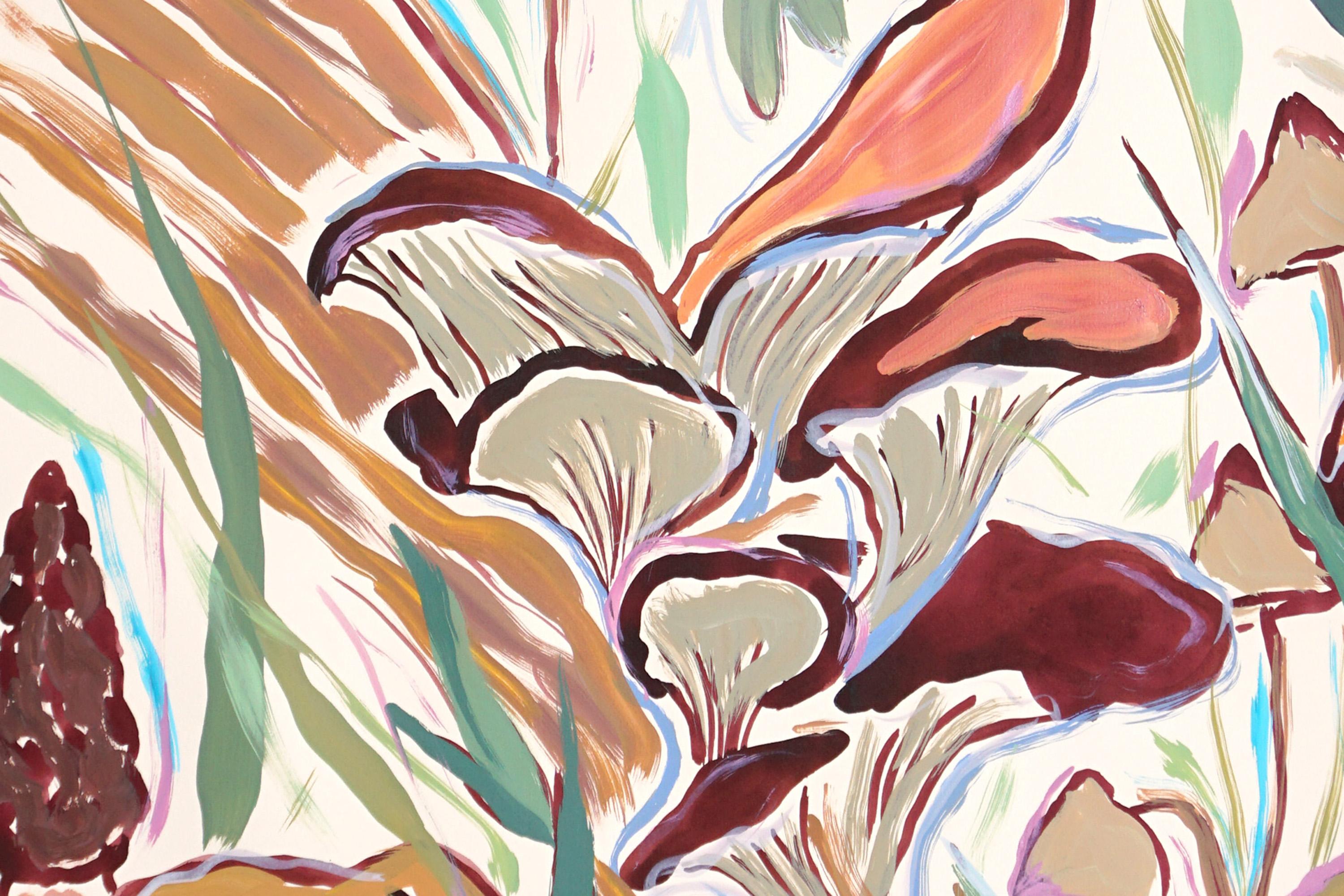 Díptico de pintura estilo ilustración de Cosecha de setas silvestres, Paisaje otoñal 4