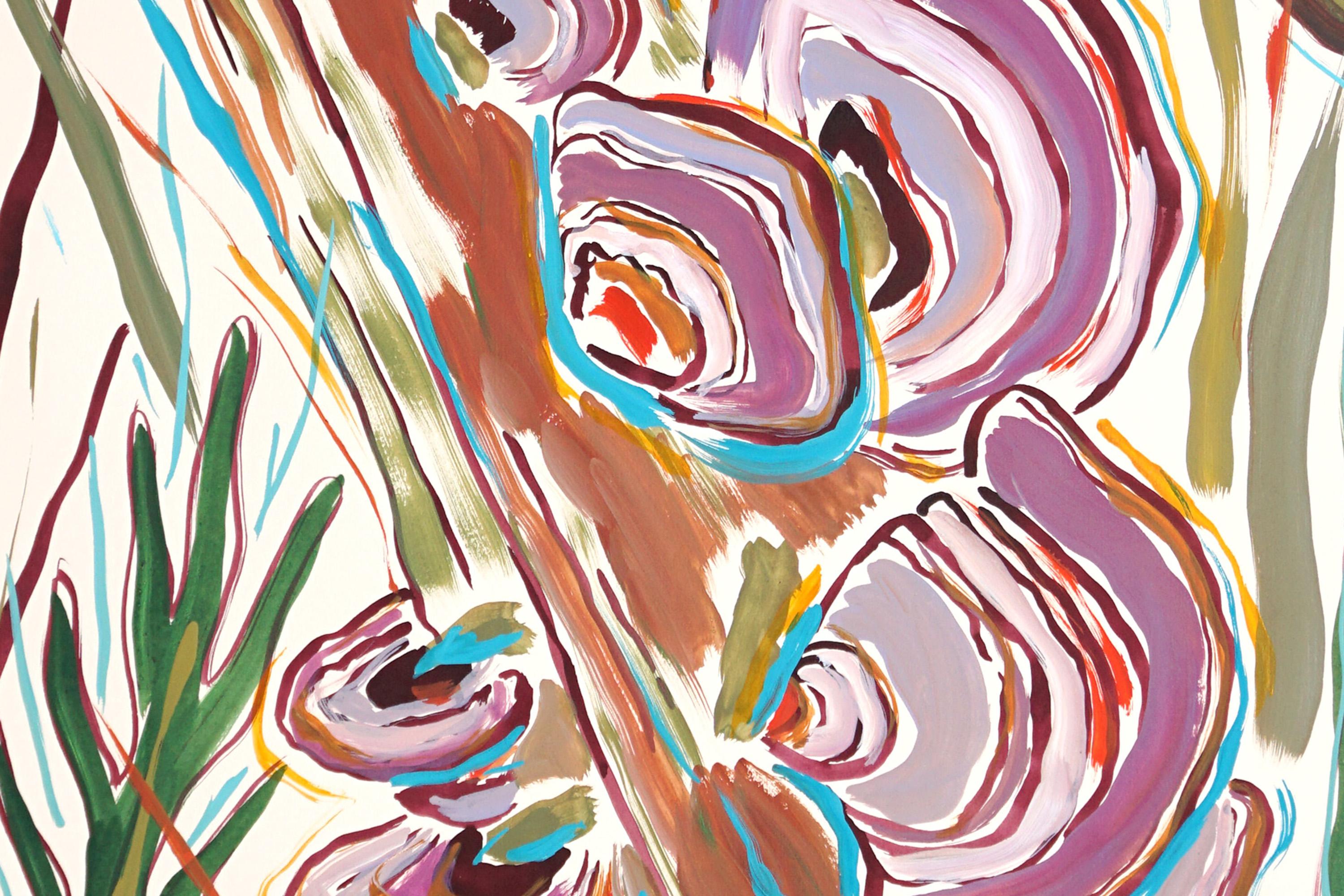 Illustration Style Painting of Turkey Tail Mushrooms, Autumn Forest Landscape For Sale 4