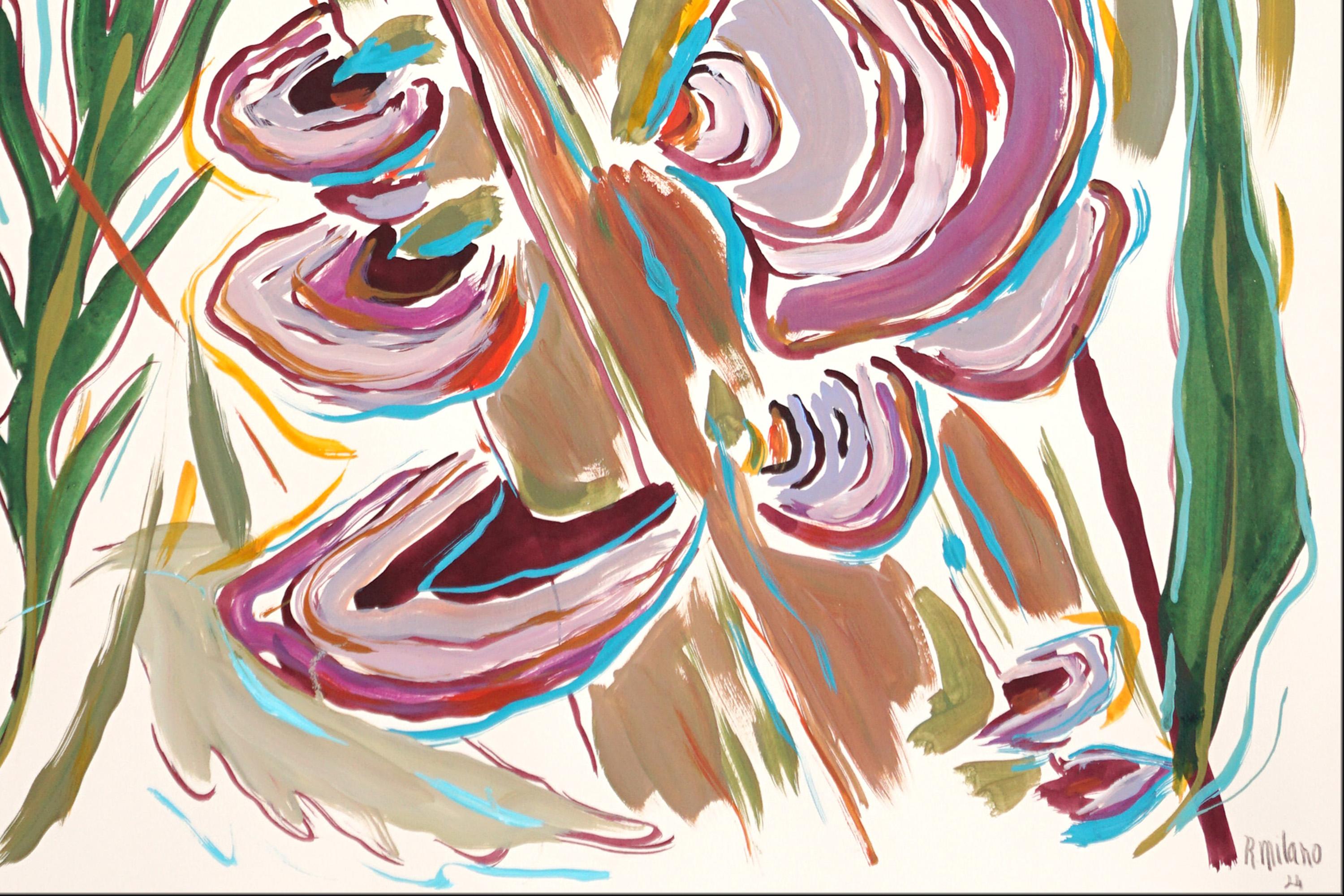 Illustration Style Painting of Turkey Tail Mushrooms, Autumn Forest Landscape For Sale 5