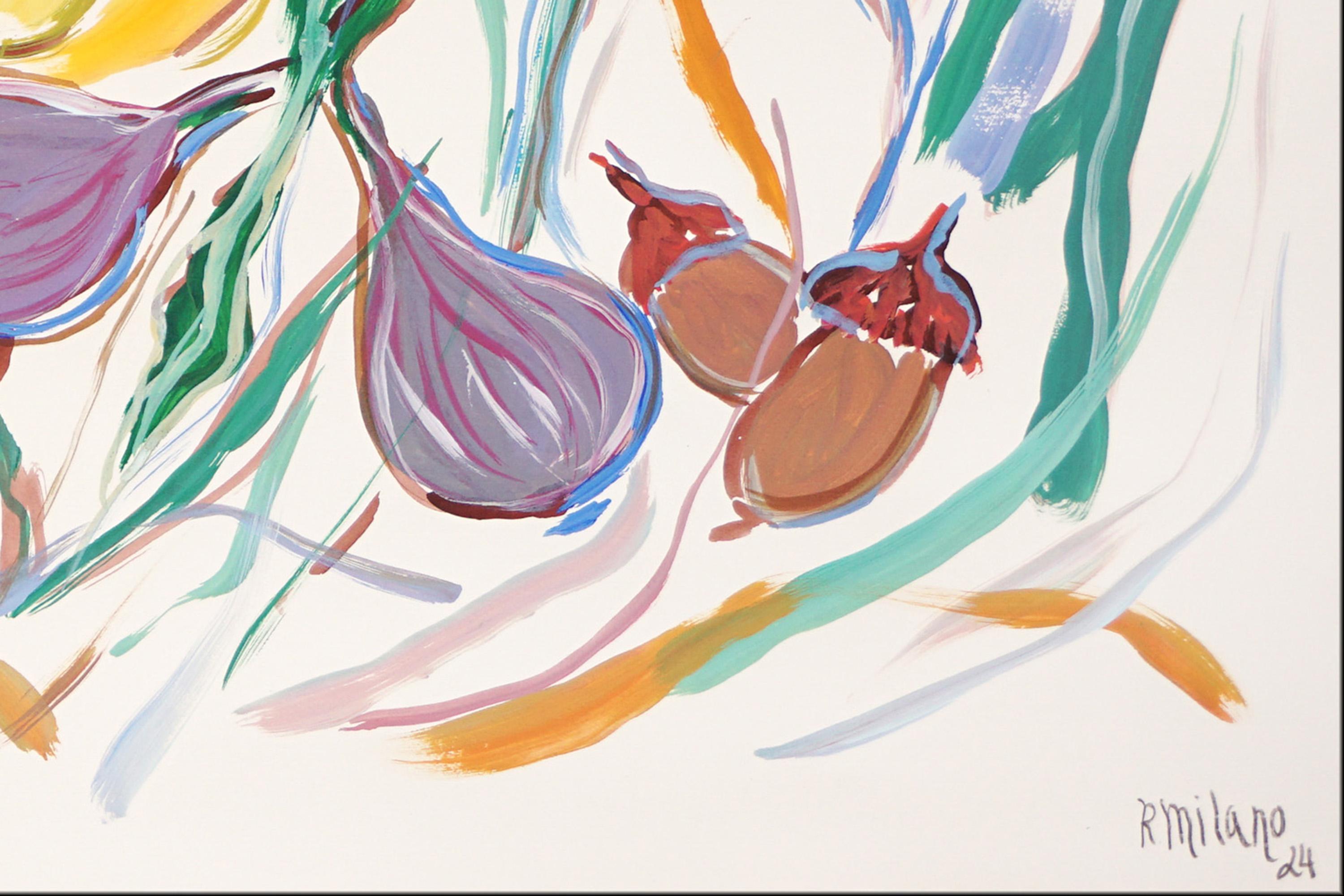Illustration Style Still Life of Harvest Autumn Cornucopia, Fruit Bowl Painting For Sale 5