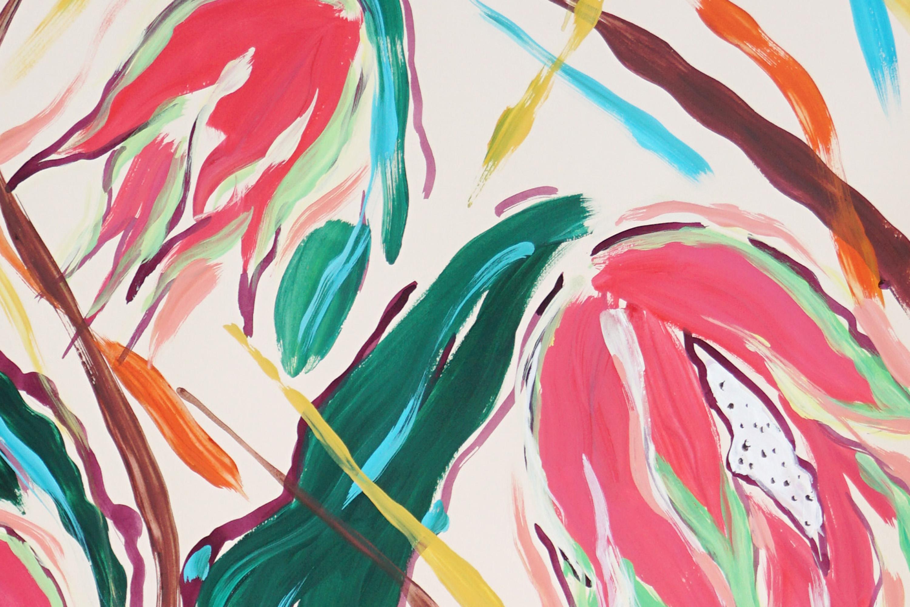 Nature morte de style illustration d'un dragonnier rose, art botanique en vente 1