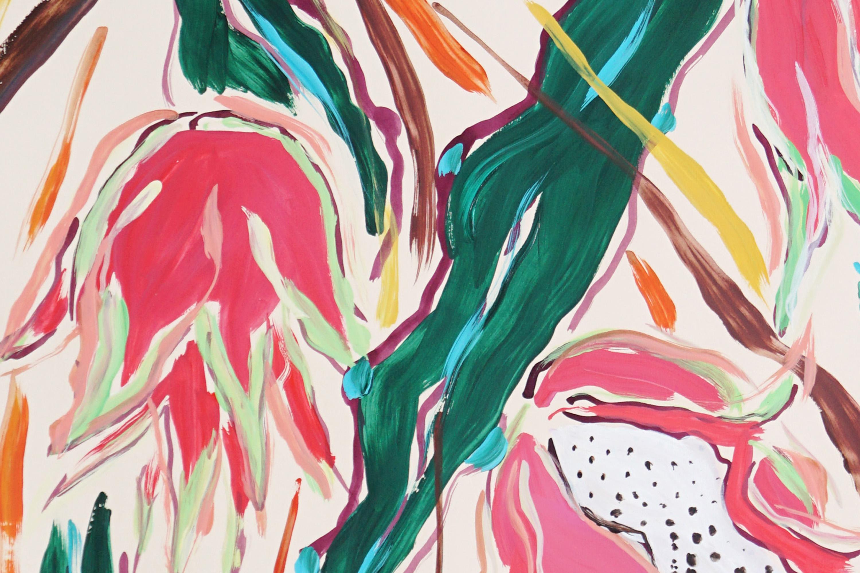 Nature morte de style illustration d'un dragonnier rose, art botanique en vente 2