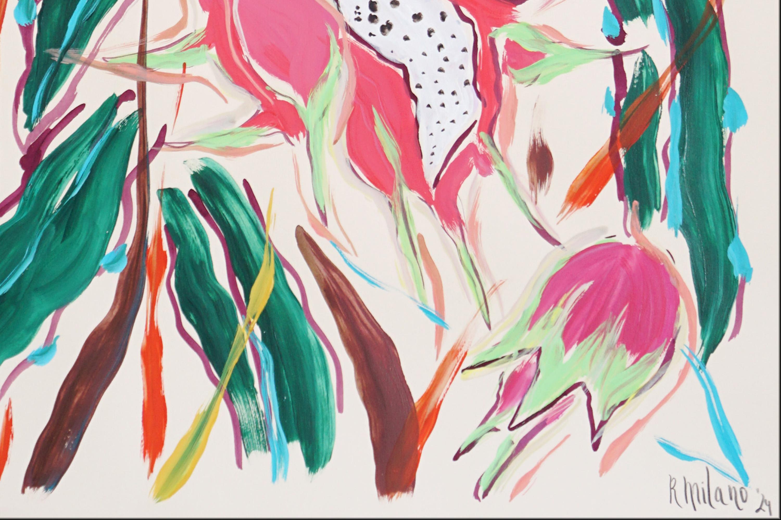Nature morte de style illustration d'un dragonnier rose, art botanique en vente 3