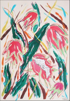 Stillleben im Illustrationsstil mit rosa Drachen-Obstbaum, botanische Kunst