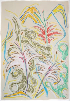 Jungle Scribble, Expressionist Flora, Vigorous Drawing on Paper, Exotic Plants