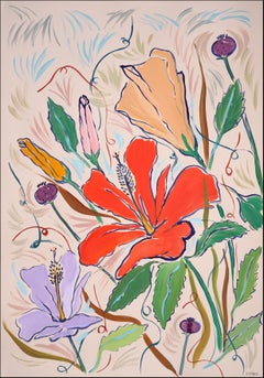 Maui Hibiscus Bloom, Tropical Red Flowers, Expressionist Brushstrokes, Fauvist