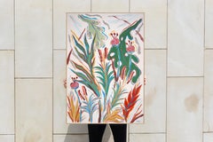 Nature-Inspired Painting, Tropical Flora in Brown and Green, Modern Nature Forms