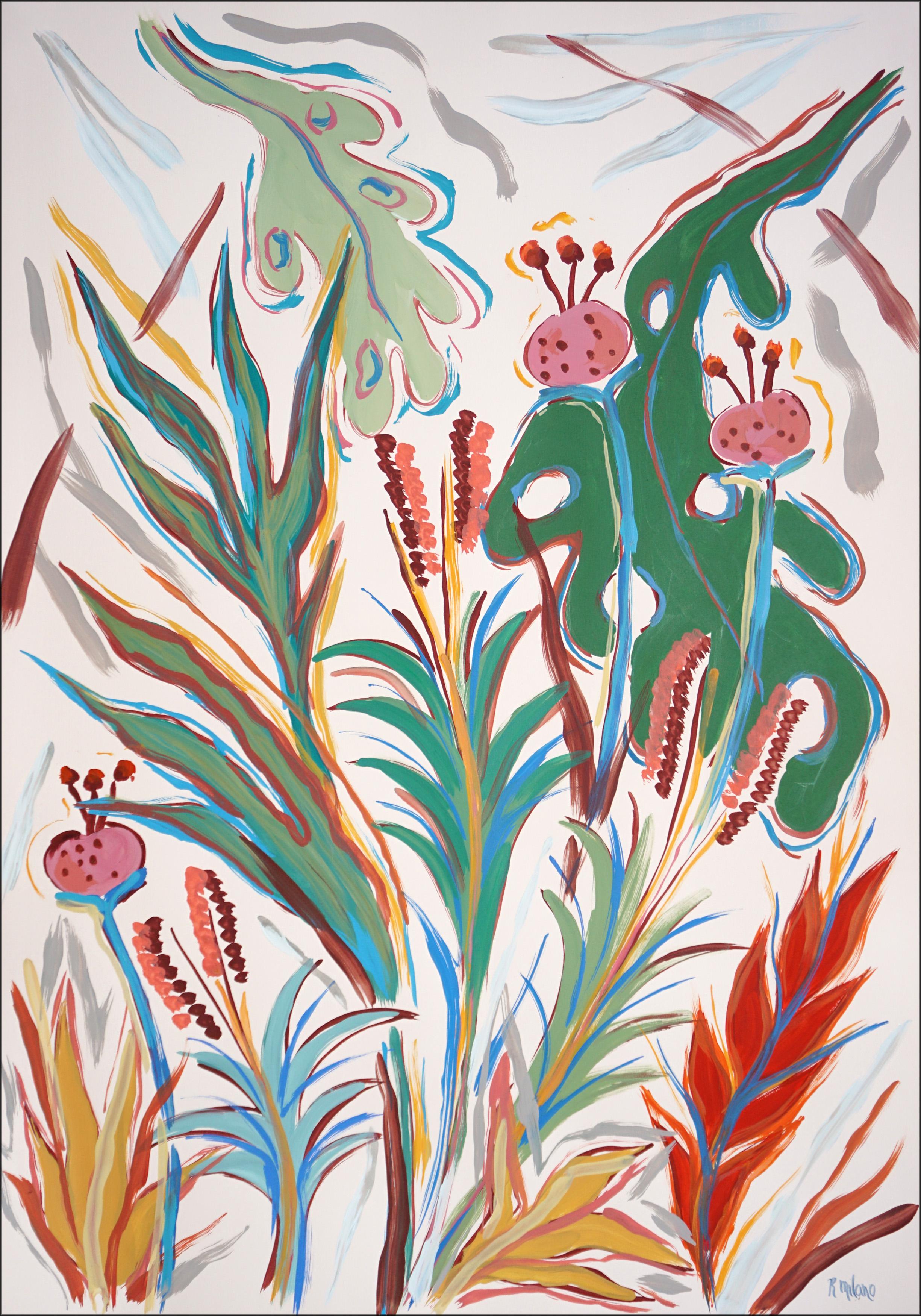 Nature-Inspired Painting, Tropical Flora in Brown and Green, Modern Nature Forms