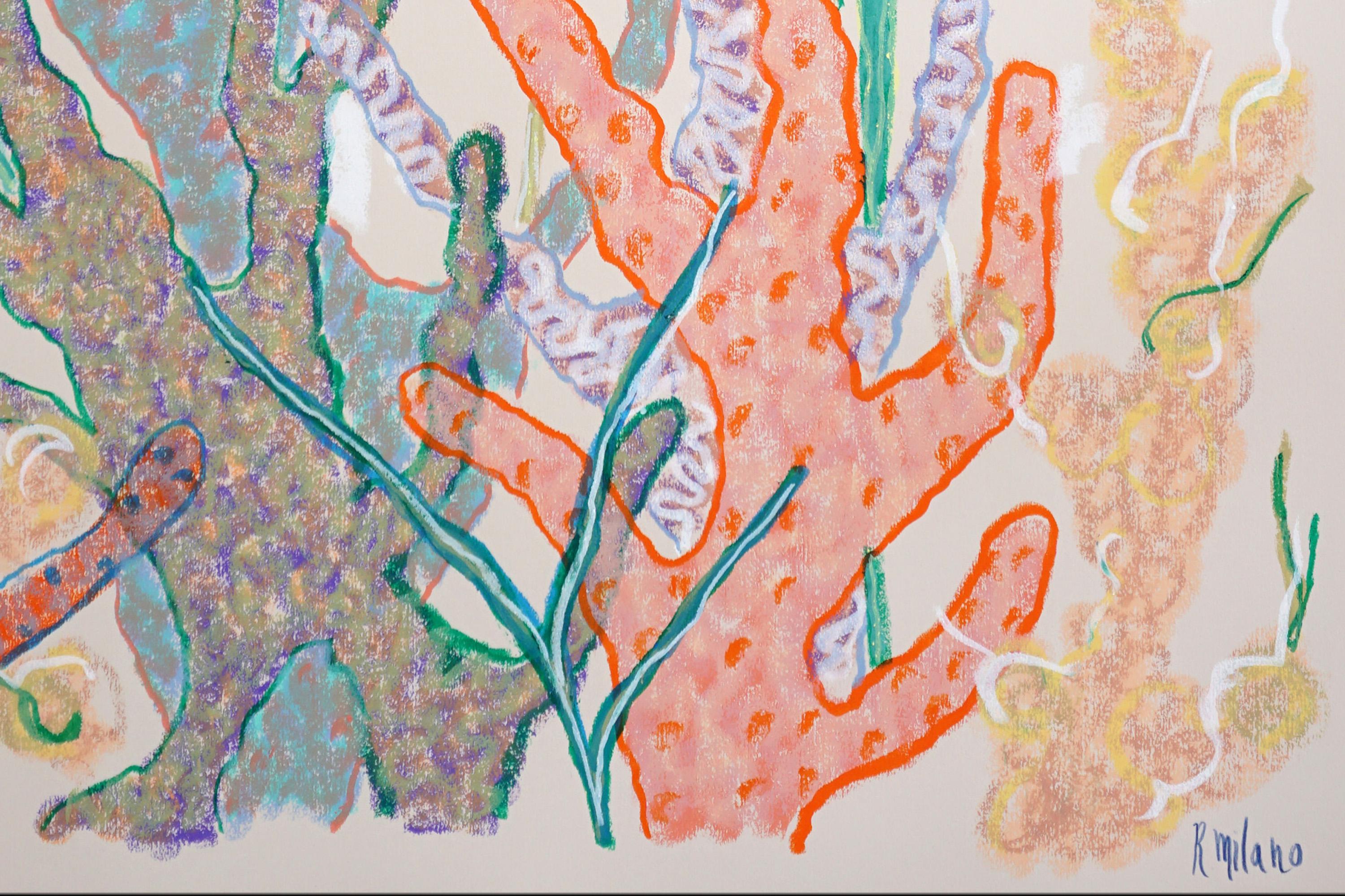 Coraux orange et turquoise, récif corallien, diptyque d'illustrations dans les tons pastel en vente 5