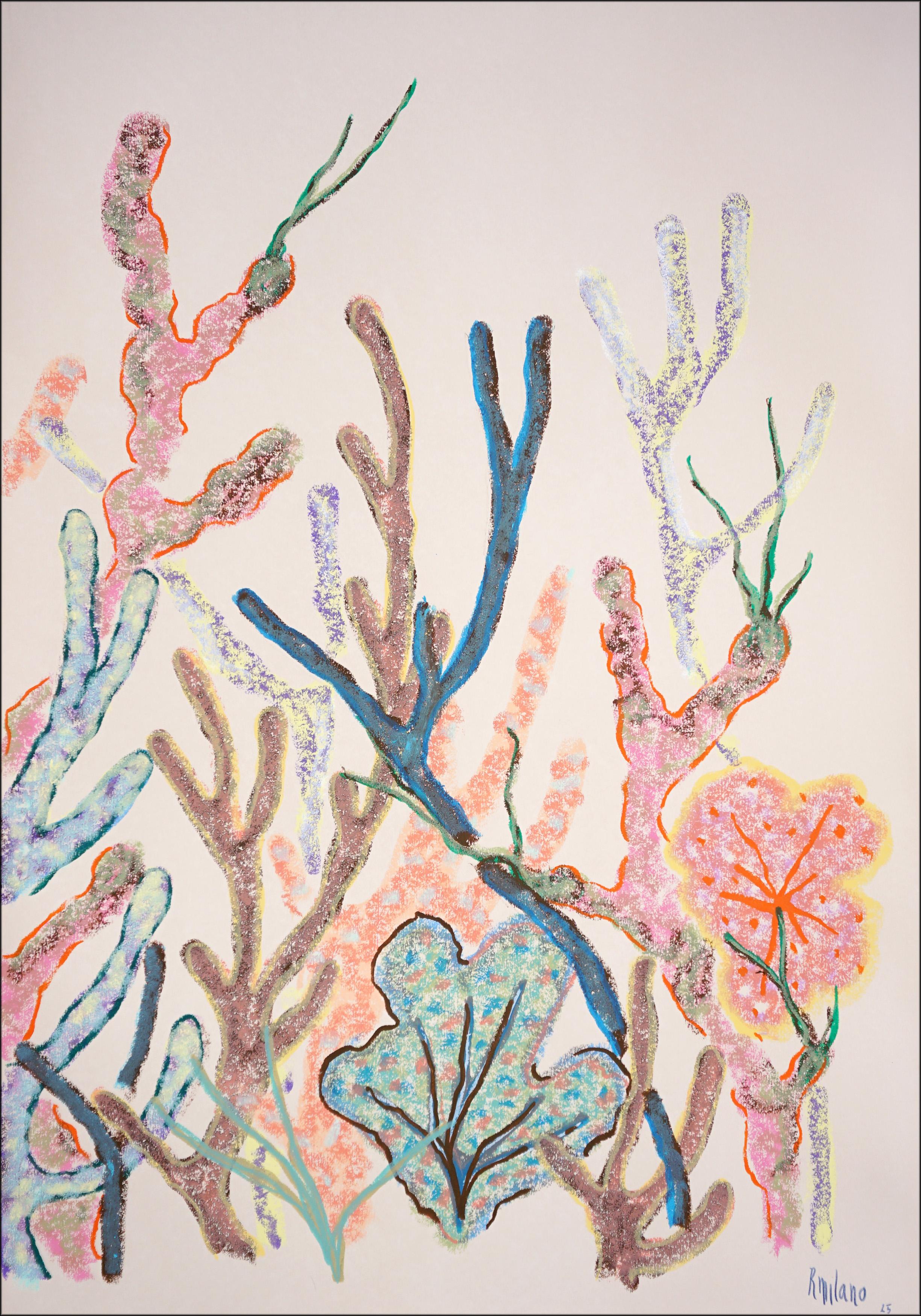 Pastell-Korallen-Triptychon, Abstraktes Korallenriff, Ozean-Bewusstsein, Biomorphes Gemälde im Angebot 1