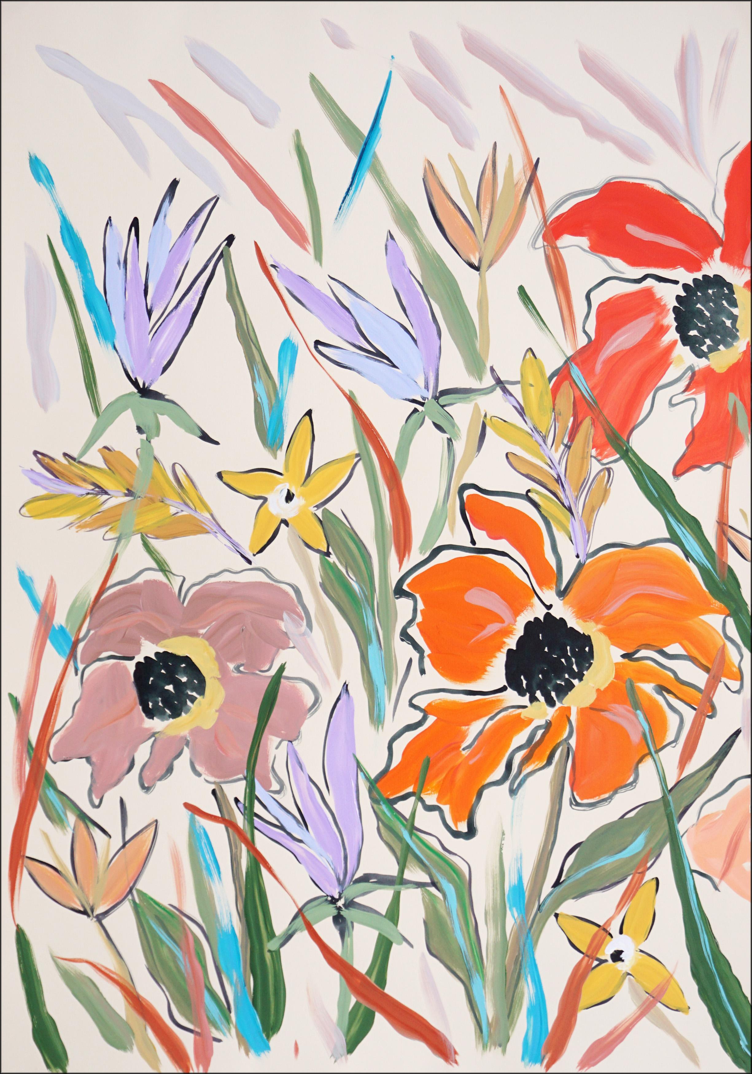 Pastel Wildflowers Diptych, Illustration Style, Expressionist Gestures Painting 1