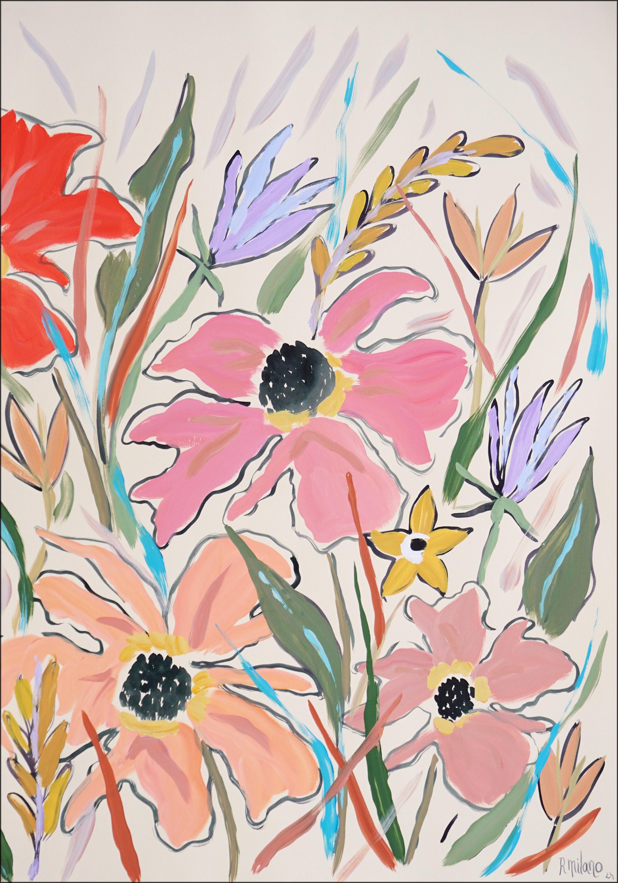 Pastel Wildflowers Diptych, Illustration Style, Expressionist Gestures Painting 2