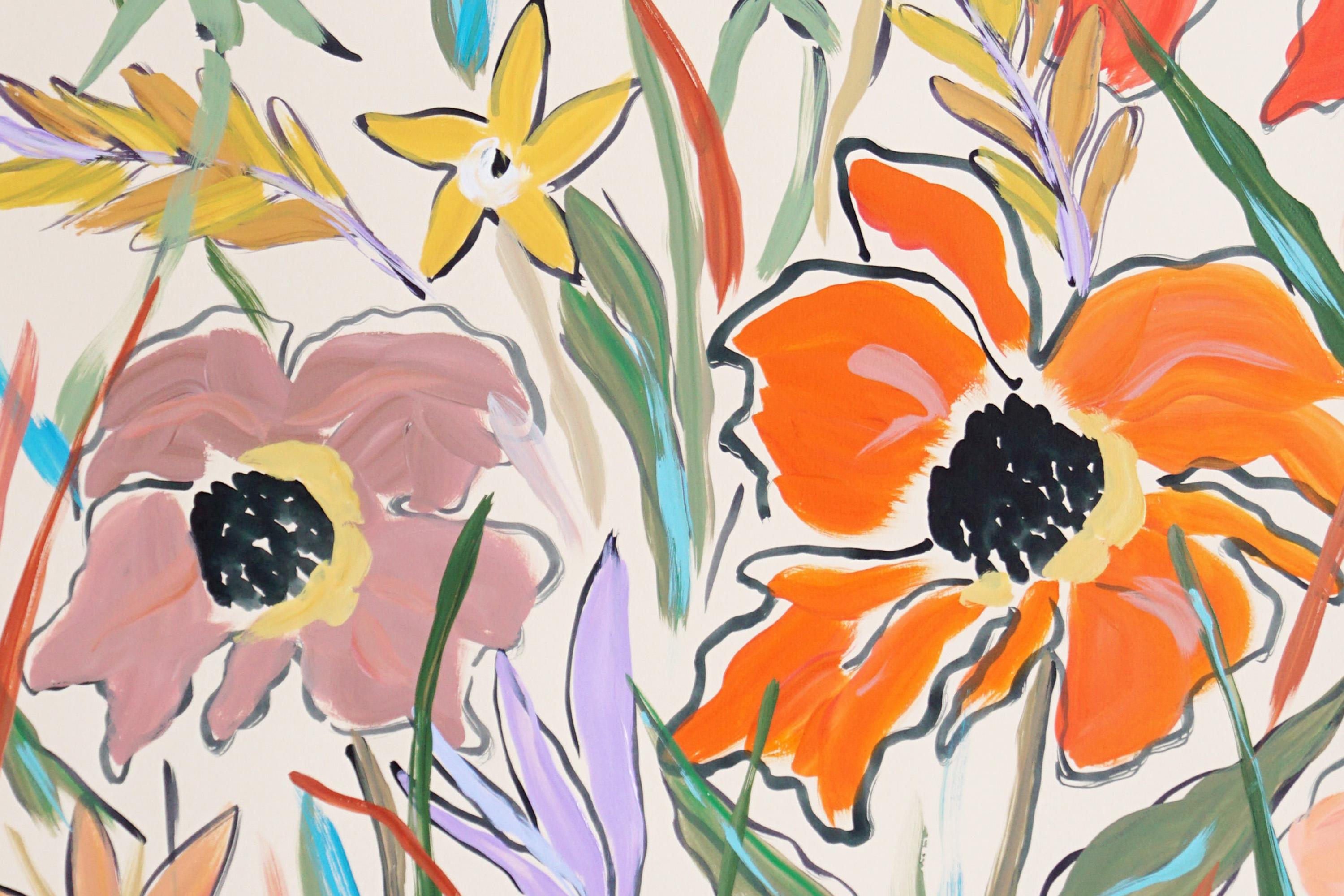 Pastel Wildflowers Diptych, Illustration Style, Expressionist Gestures Painting 4