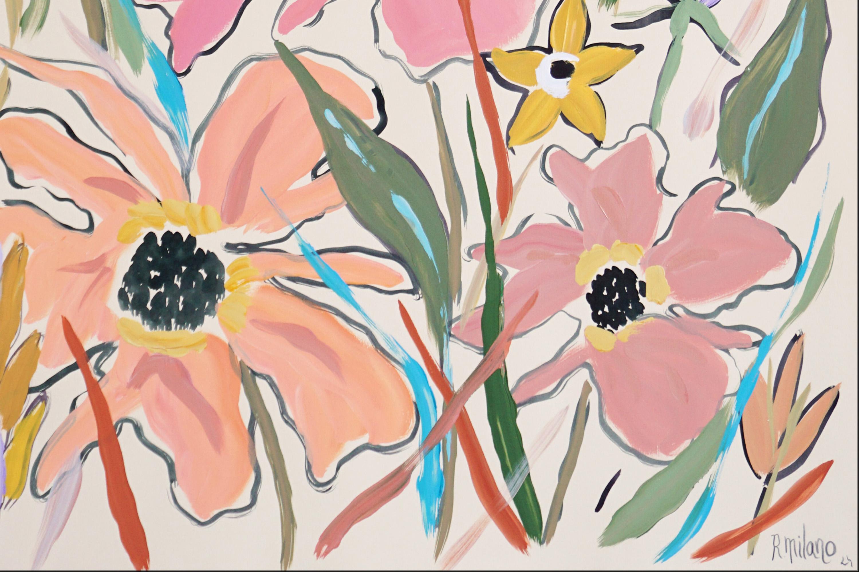 Pastel Wildflowers Diptych, Illustration Style, Expressionist Gestures Painting 6