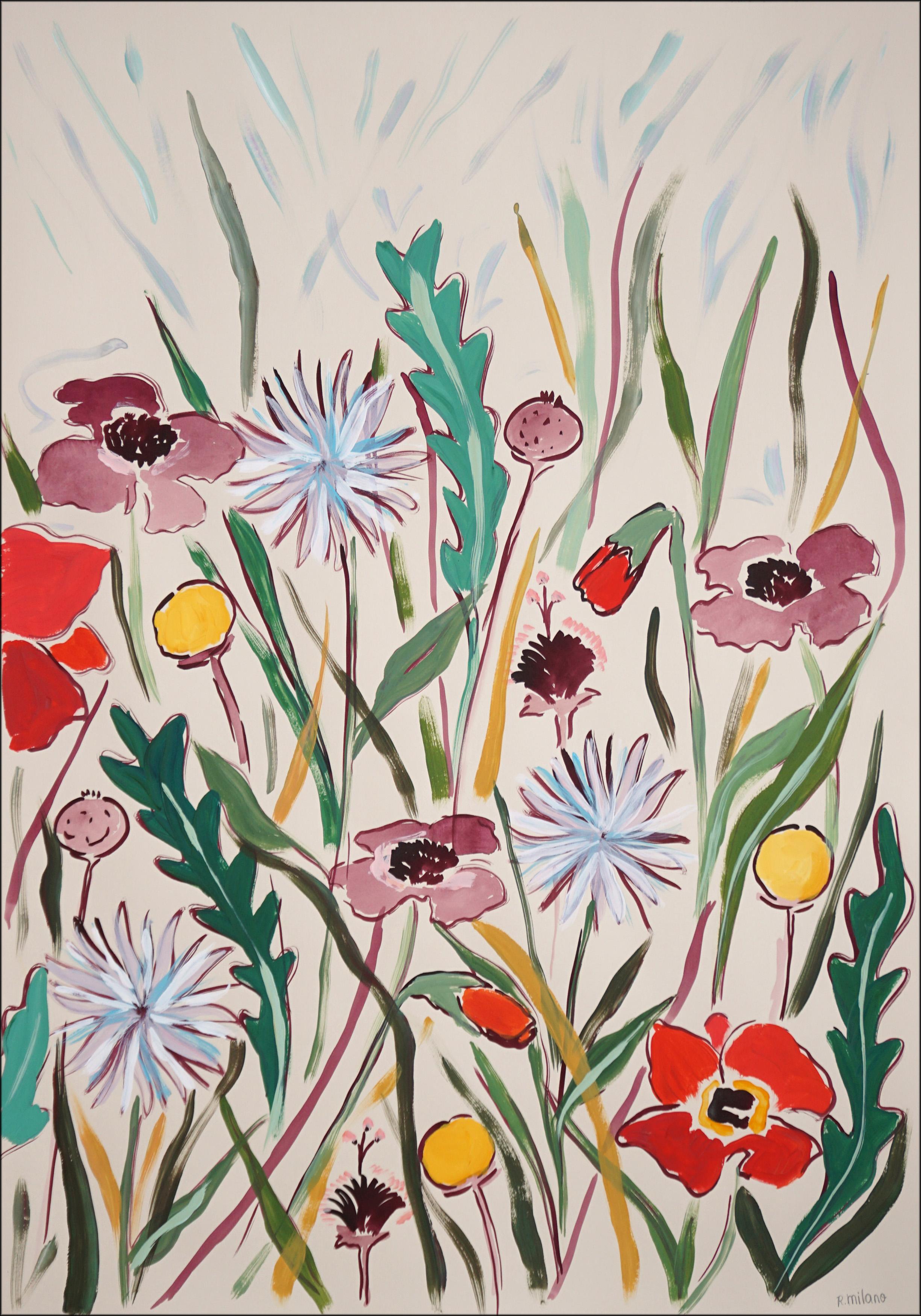 Pastel Wildflowers II, Illustration Style Diptych, Red Poppies and Dandelions  3