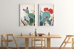 Feigenkaktus, Wüstenpflanze Gemälde, Illustration Stil Diptychon auf Papier