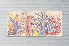 Primary Coral Triptych, Coral Reef Forest, Colorful Tropical Seascape on Paper