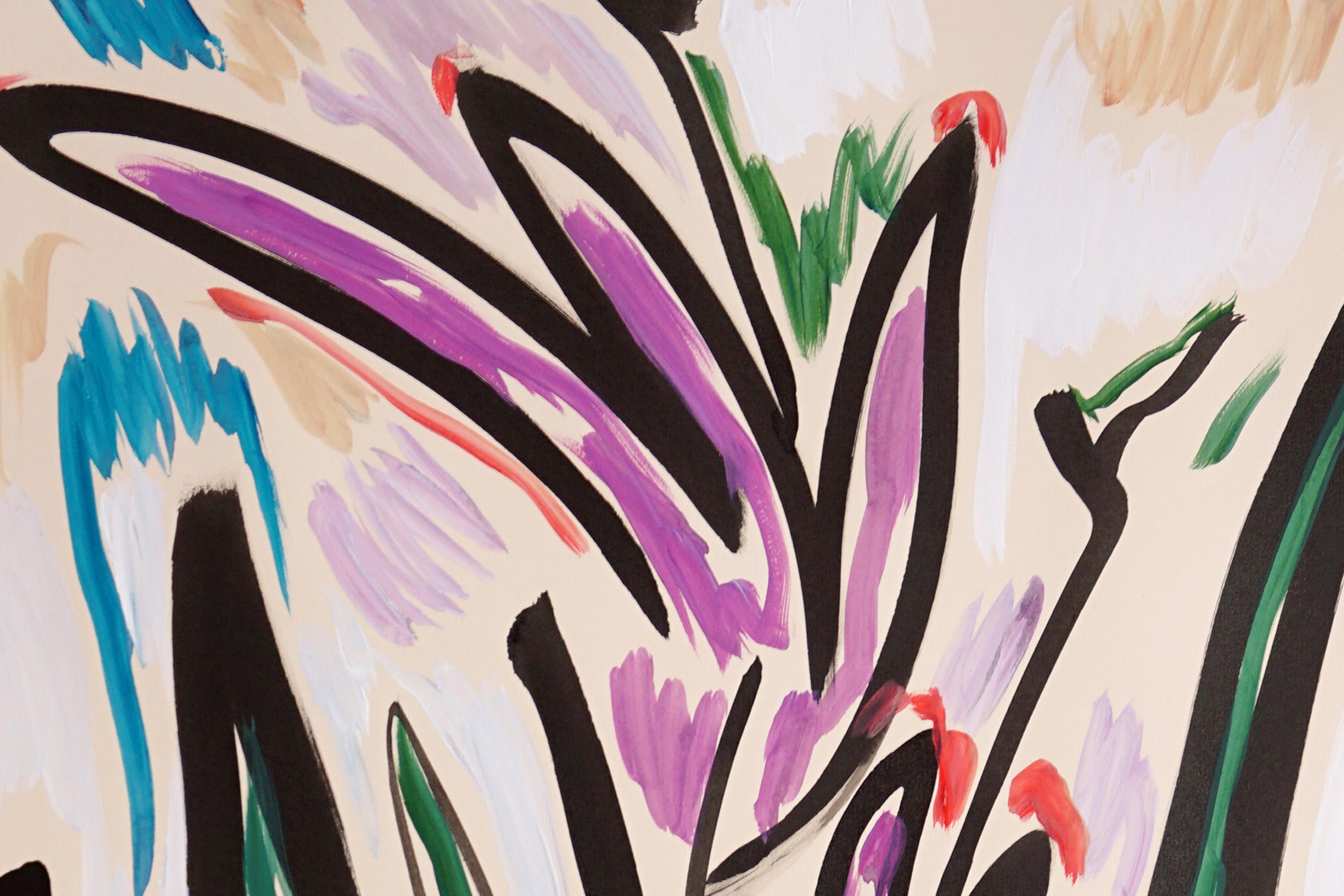 Purple Tulips, Abstract Expressionist Blooming Flowers, Vigorous Gestures, Flora For Sale 1