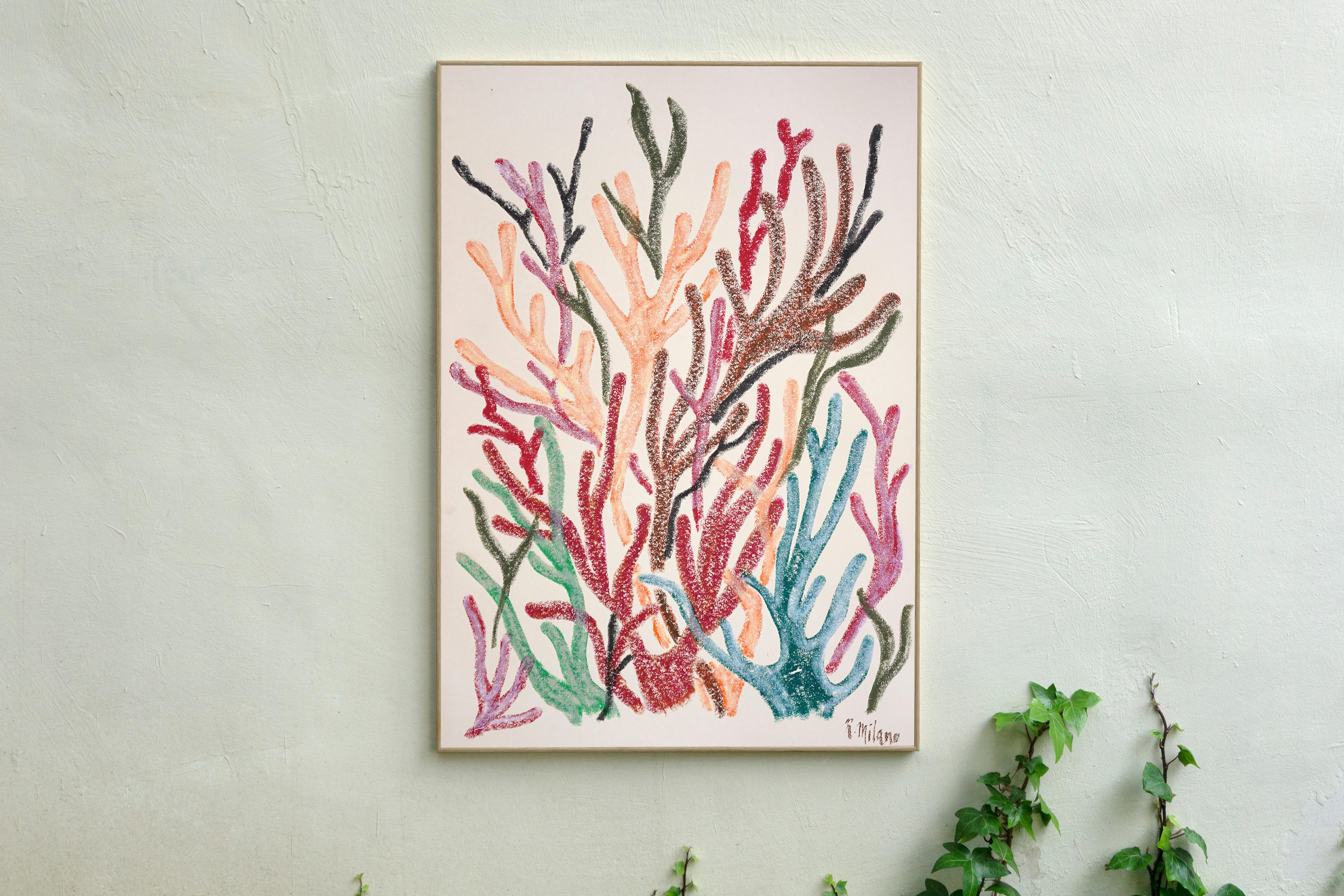 Red Marine Flora, Organic Coral Branches, Biomorphic Organic  Shapes on Paper - Painting by Romina Milano
