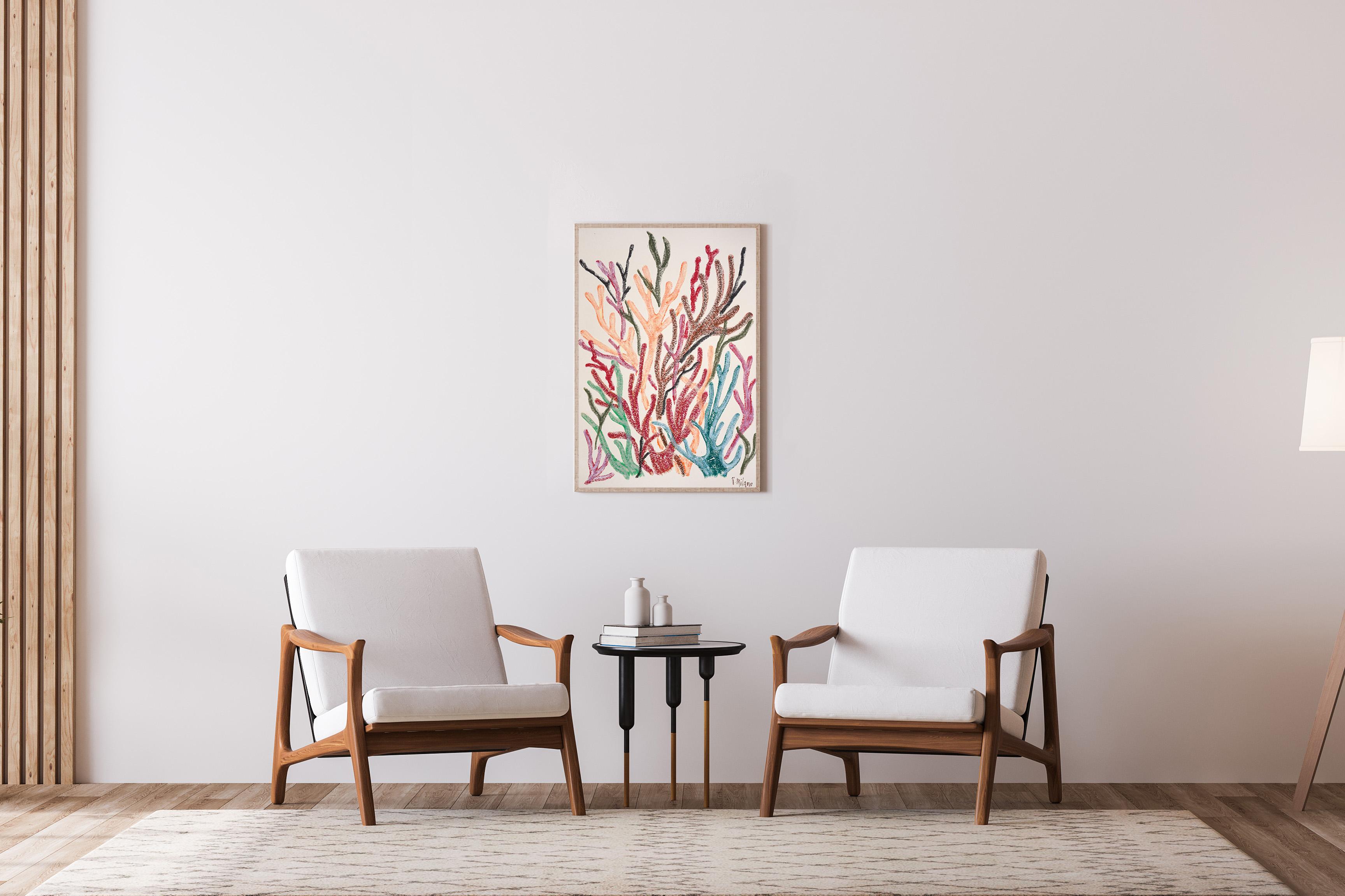 Red Marine Flora, Organic Coral Branches, Biomorphic Organic  Shapes on Paper - Naturalistic Painting by Romina Milano