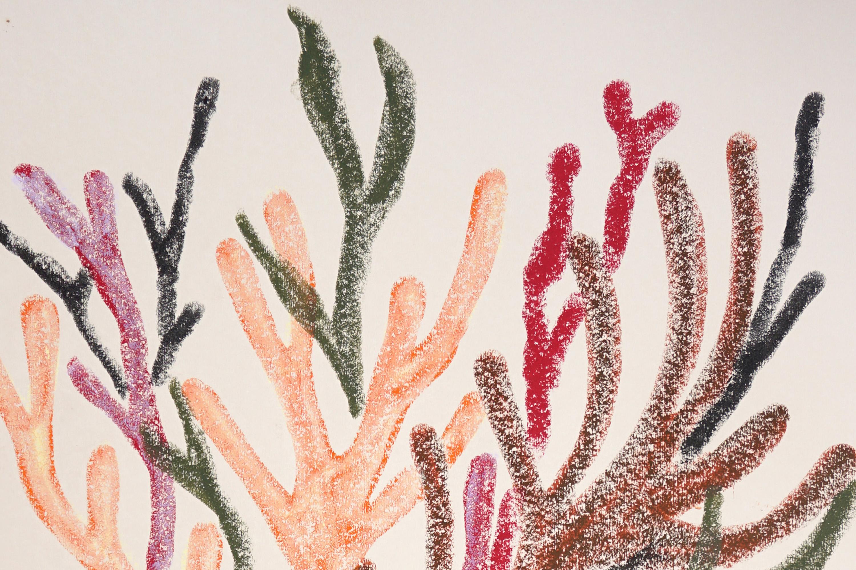 Red Marine Flora, Organic Coral Branches, Biomorphic Organic  Shapes on Paper - Beige Landscape Painting by Romina Milano