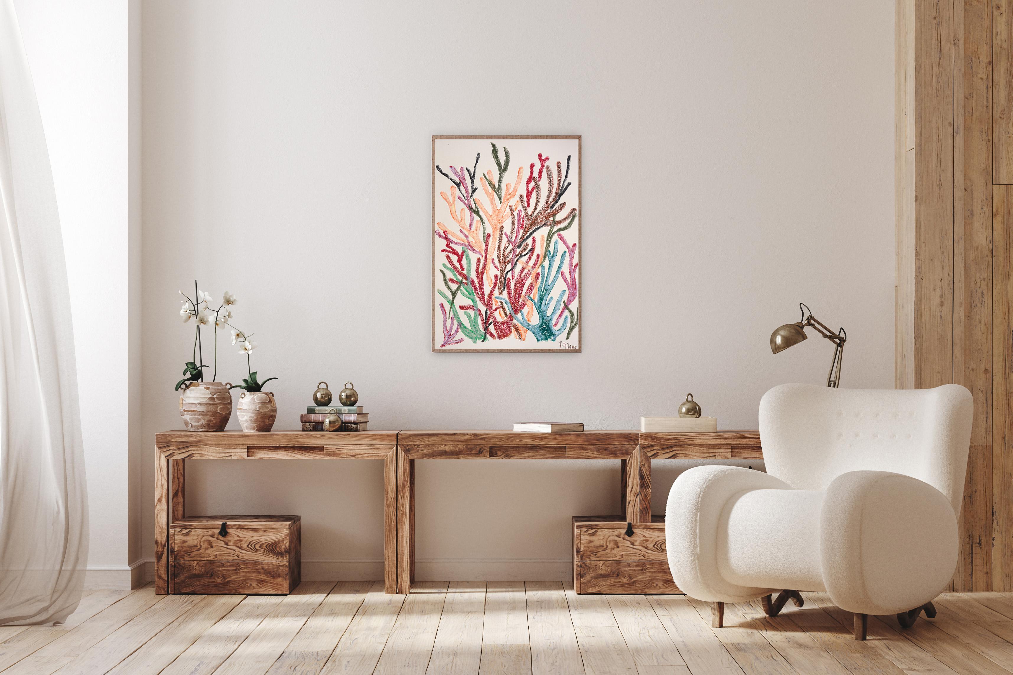 Red Marine Flora is a vibrant marine-inspired abstract that celebrates the organic beauty of underwater plant life. Rich reds, corals, and earthy tones intertwine with cooler greens and blues, creating a dynamic composition reminiscent of ocean