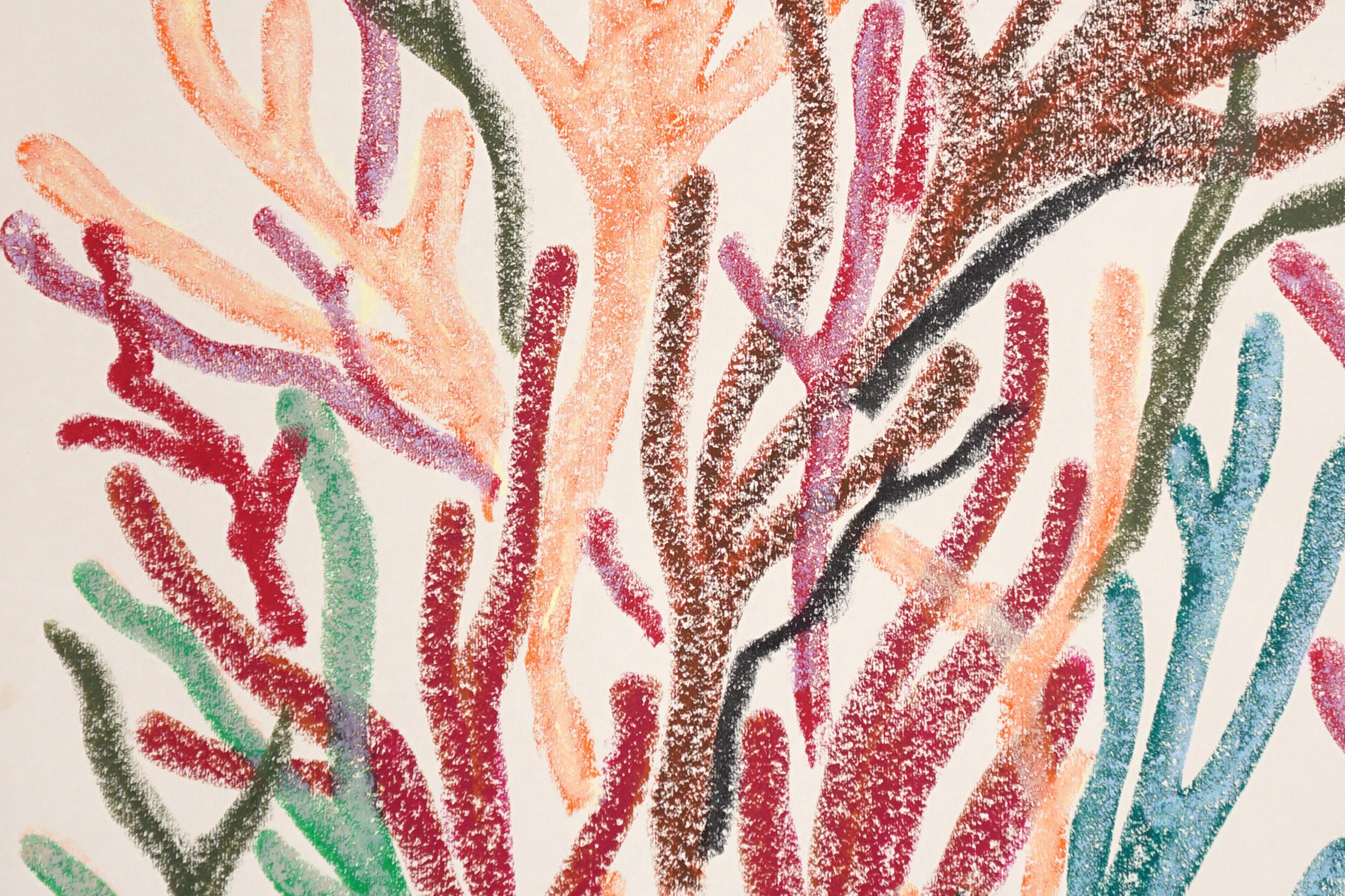Red Marine Flora, Organic Coral Branches, Biomorphic Organic  Shapes on Paper For Sale 1
