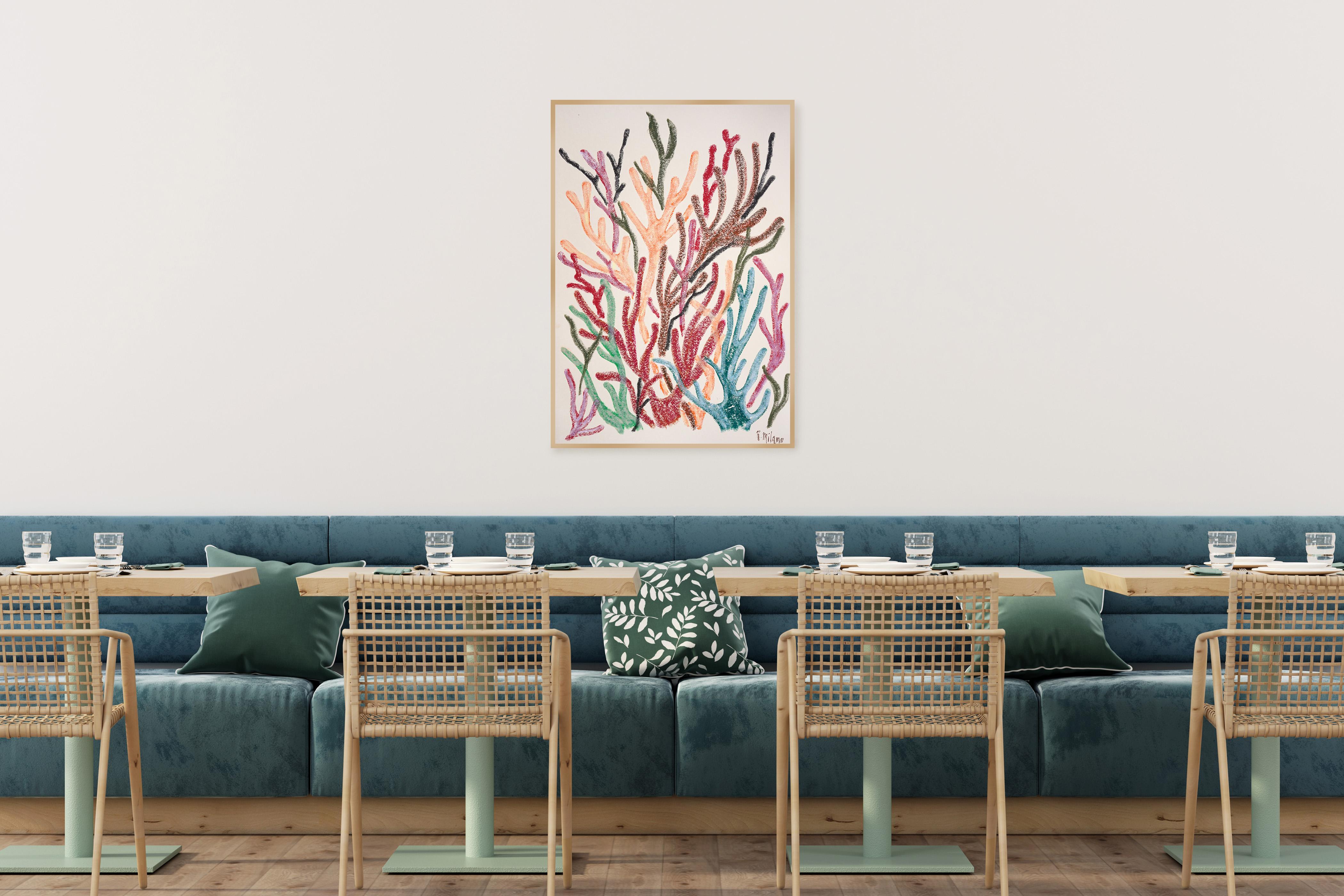Red Marine Flora, Organic Coral Branches, Biomorphic Organic  Shapes on Paper For Sale 2