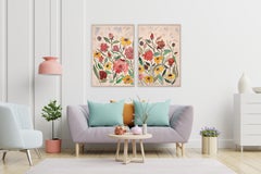 Red Rose Bush, Pink and Yellow Margaritas Diptych, Realist Flowers