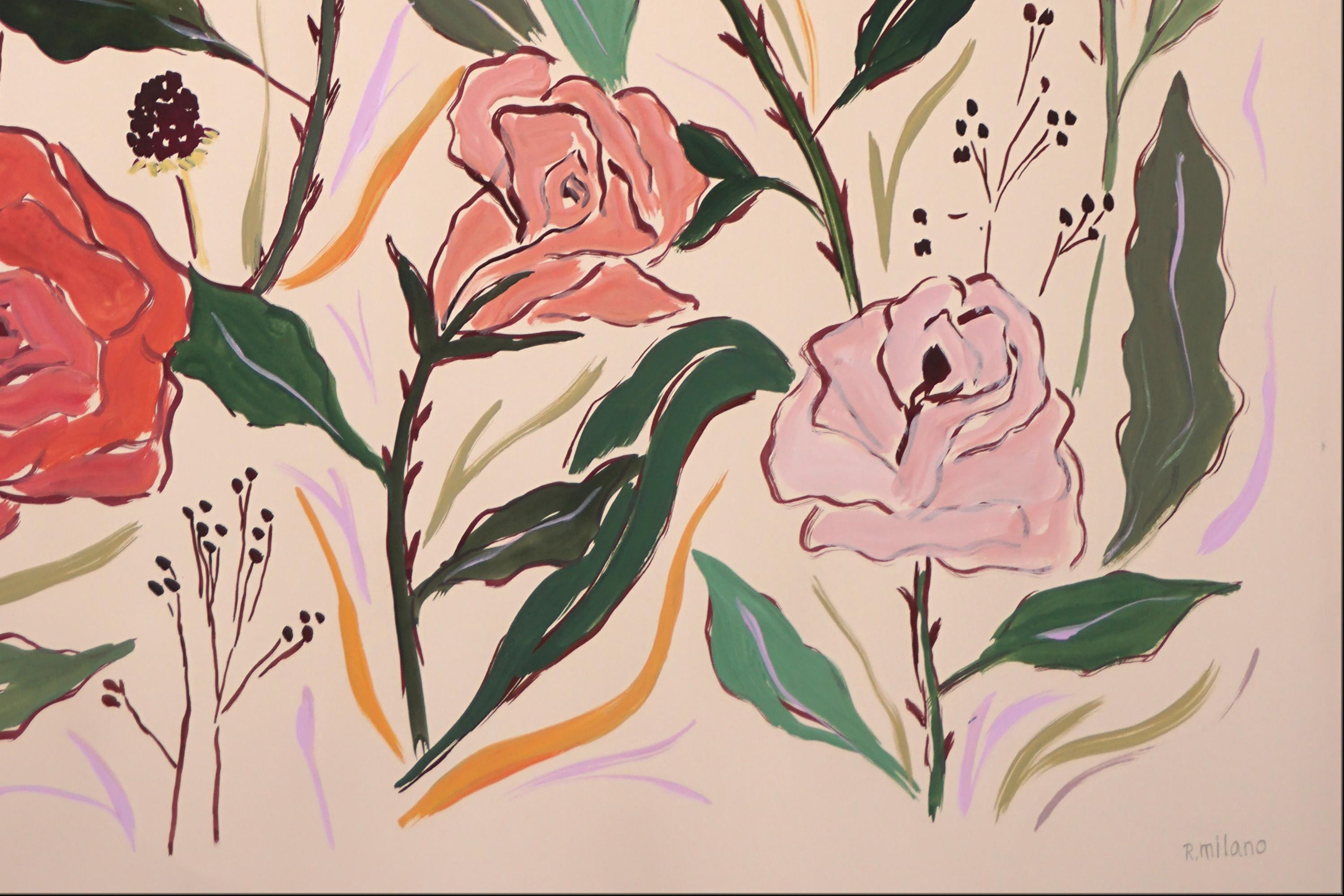 Romina Milano - Rose Bush II, Pink and Red Roses Diptych, Illustration ...