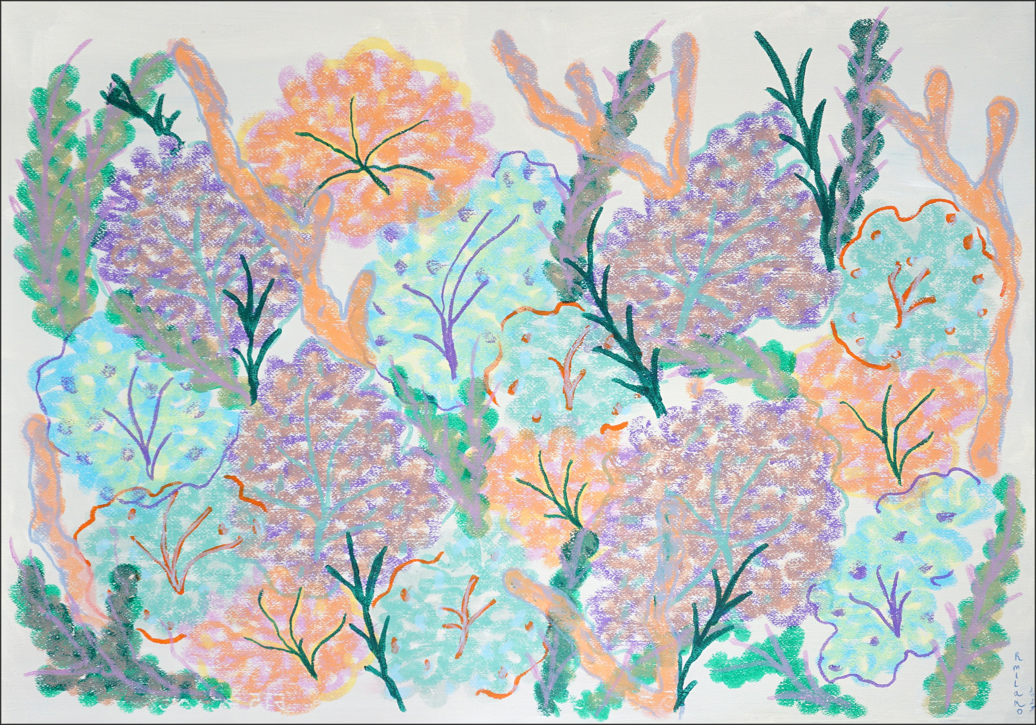 Meeresschwämme und Algen, abstrakte Meeresmalerei, grünes und violettes Pastell
