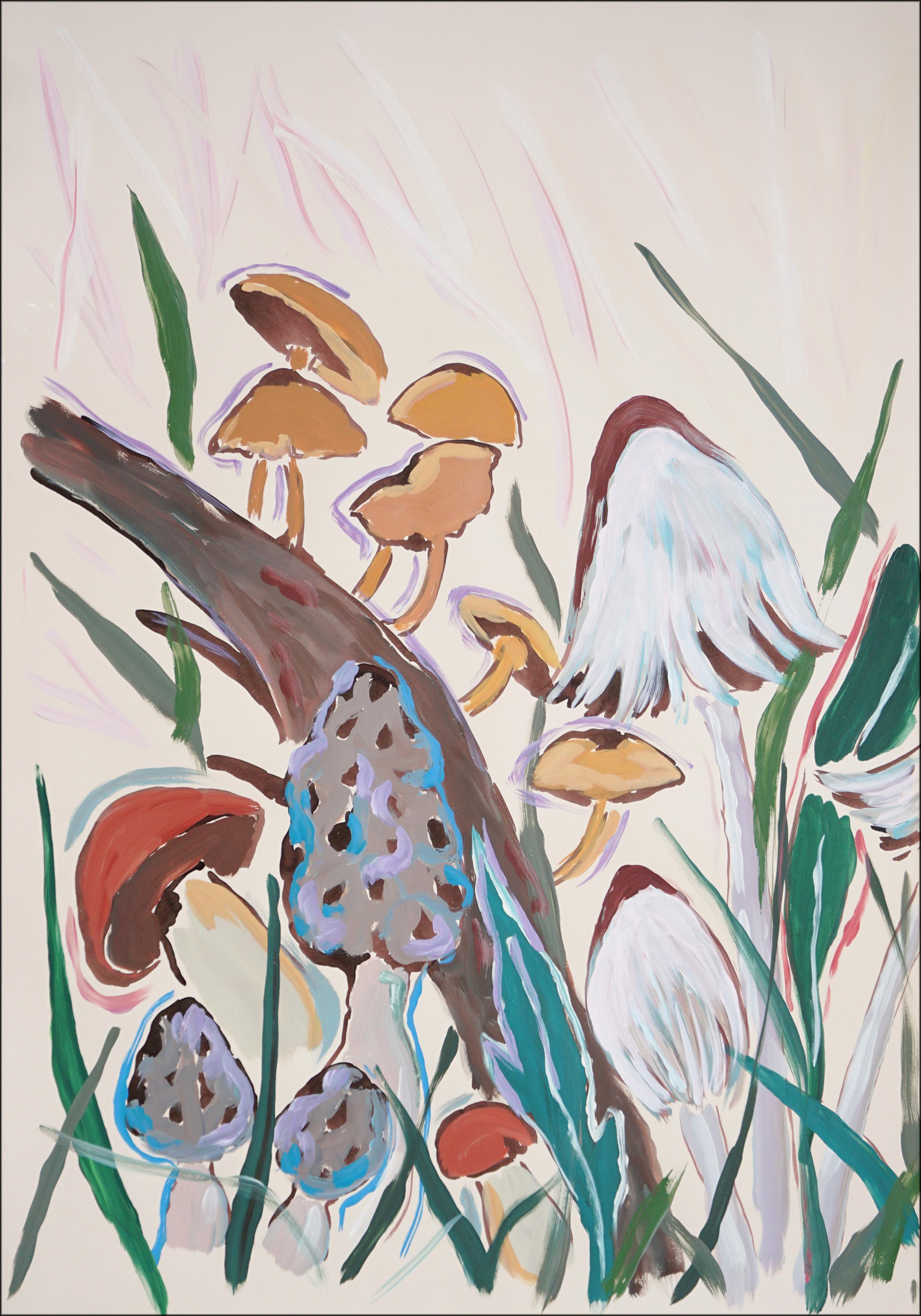 Raccolta di funghi in primavera, dittico pittorico in stile illustrazione,  Scena della foresta - Painting Naturalismo di Romina Milano