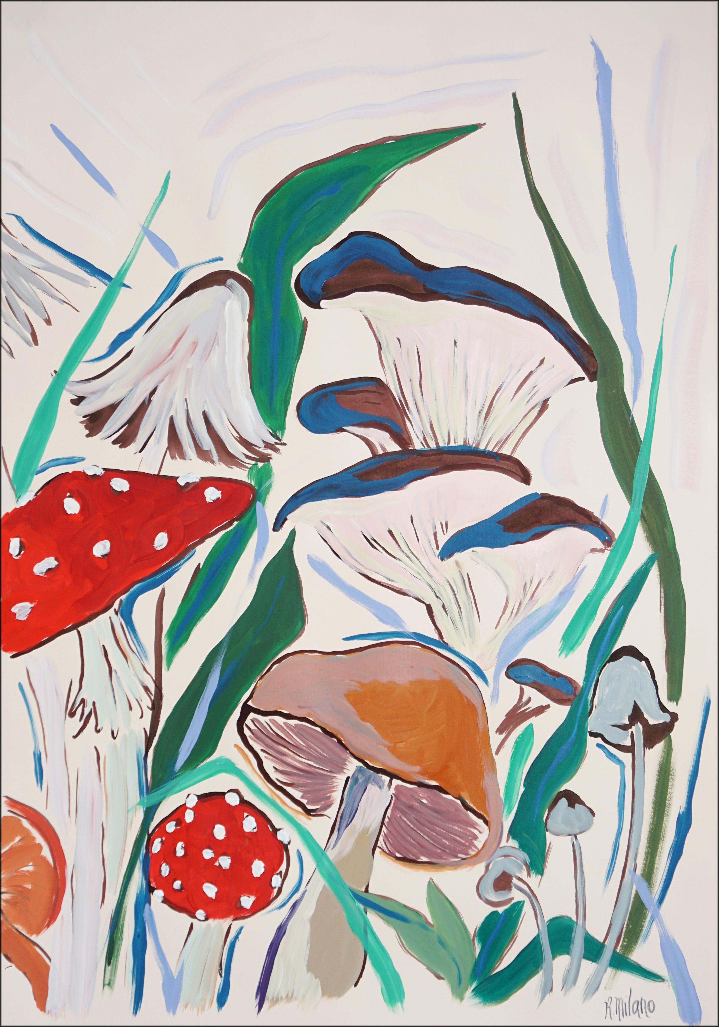Springtime Mushroom Harvest, Illustration Style Painting Diptych,  Forest Scene For Sale 2