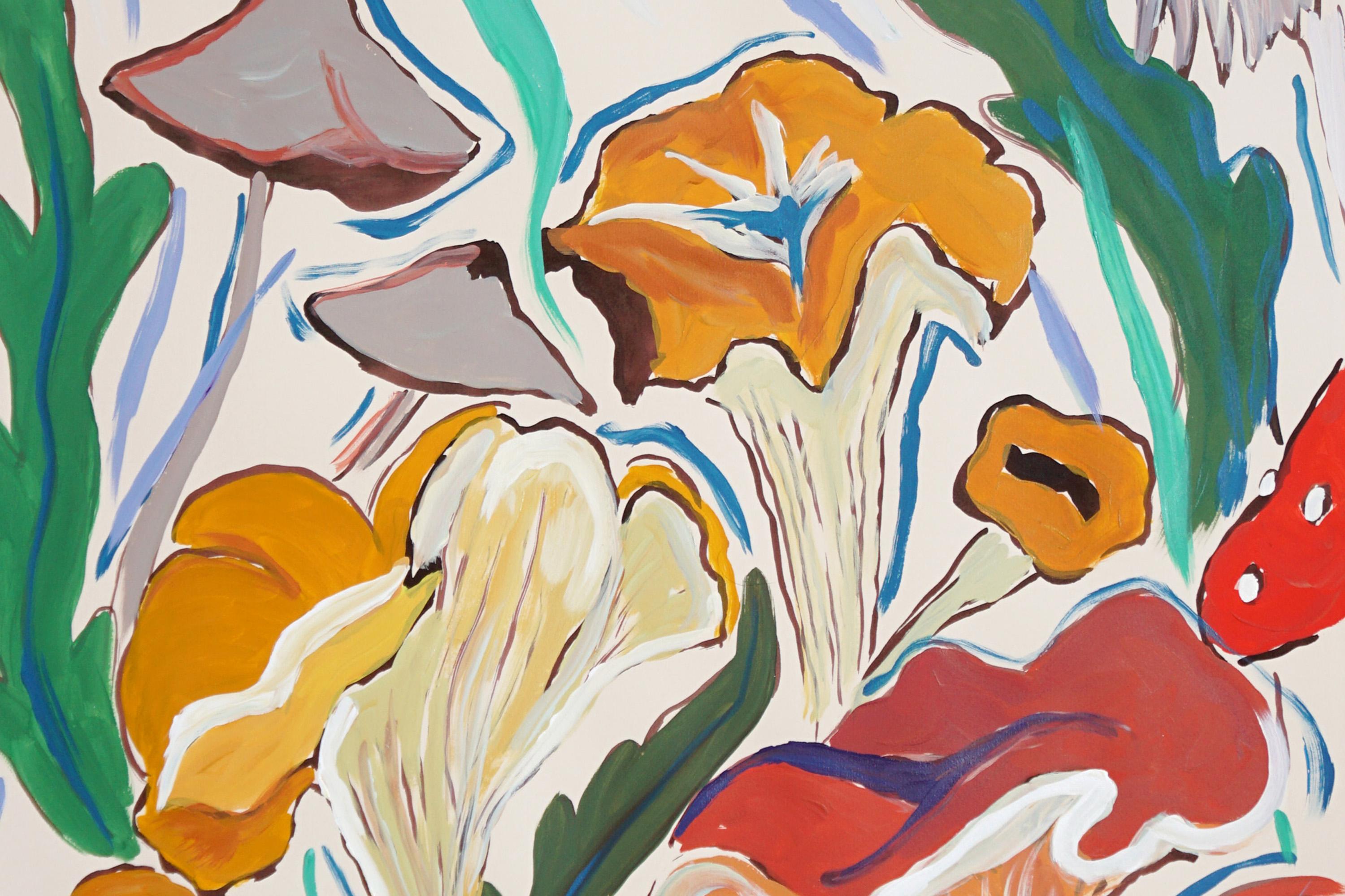 Springtime Mushroom Harvest, Illustration Style Painting Diptych,  Forest Scene For Sale 4