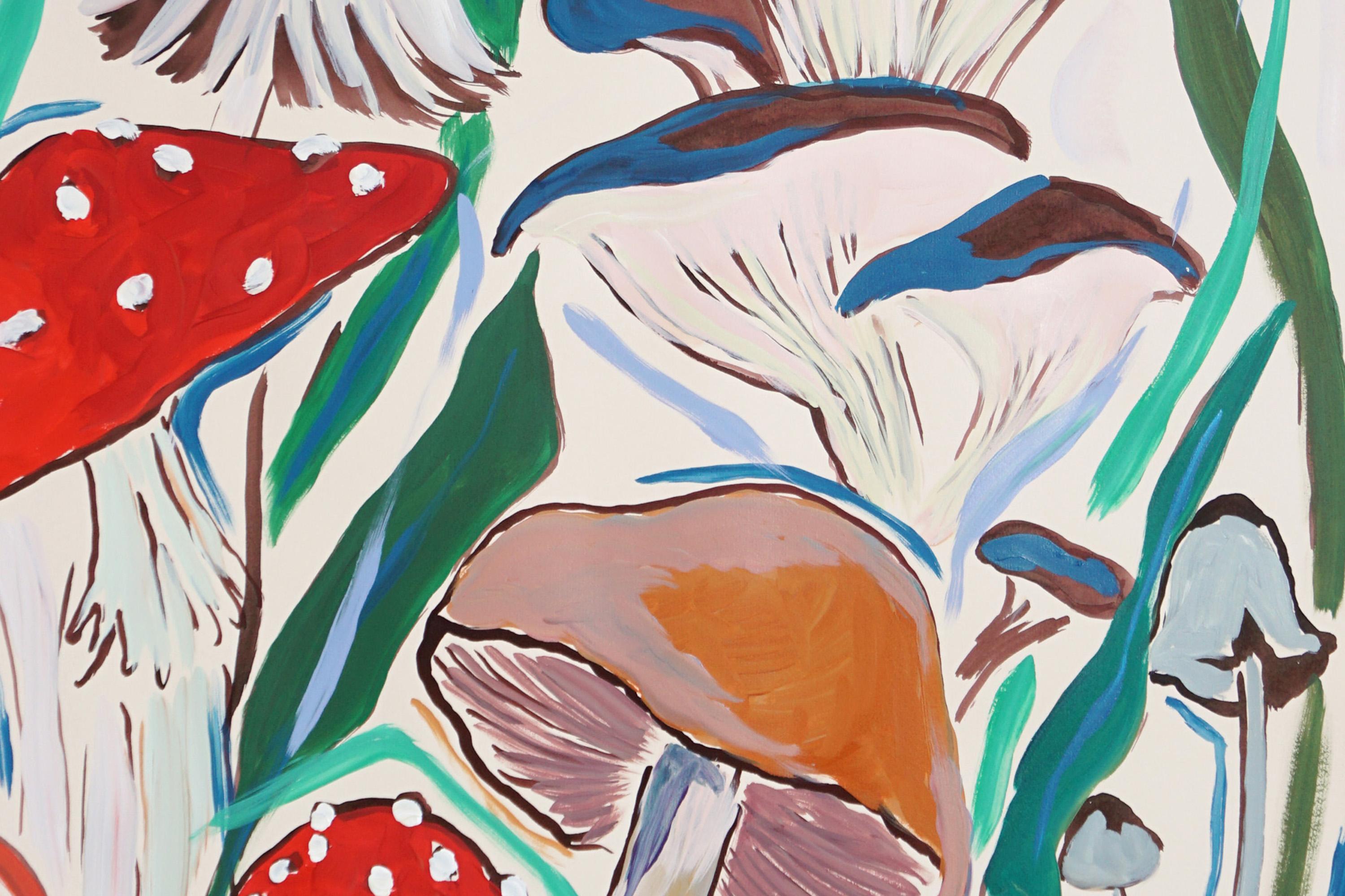 Springtime Mushroom Harvest, Illustration Style Painting Diptych,  Forest Scene For Sale 6