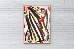 The Bullfight, Abstract Expressionist Painting in Red and Yellow, Black Gestures