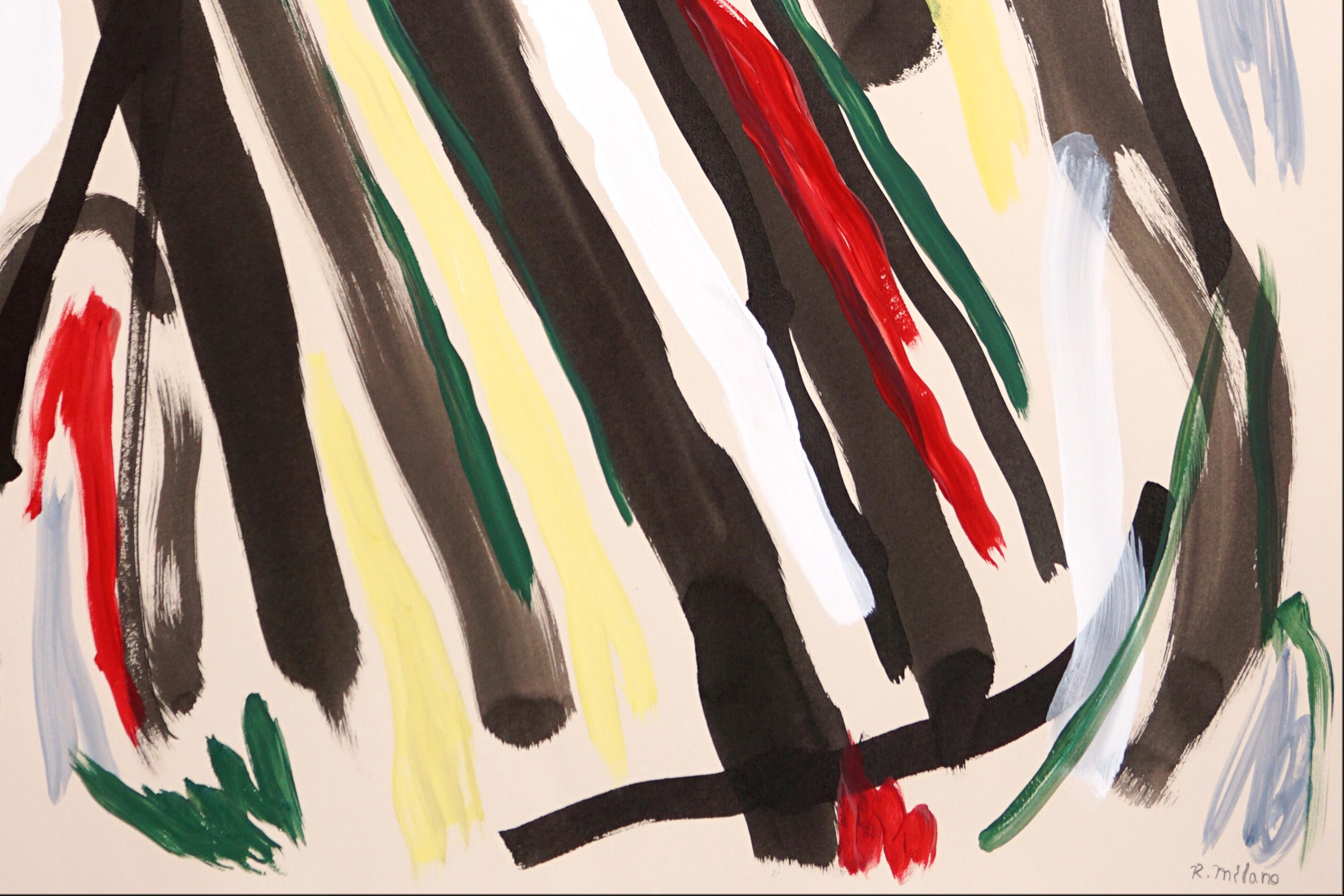 The Bullfight, peinture expressionniste abstraite en rouge et jaune, gestes noirs en vente 2