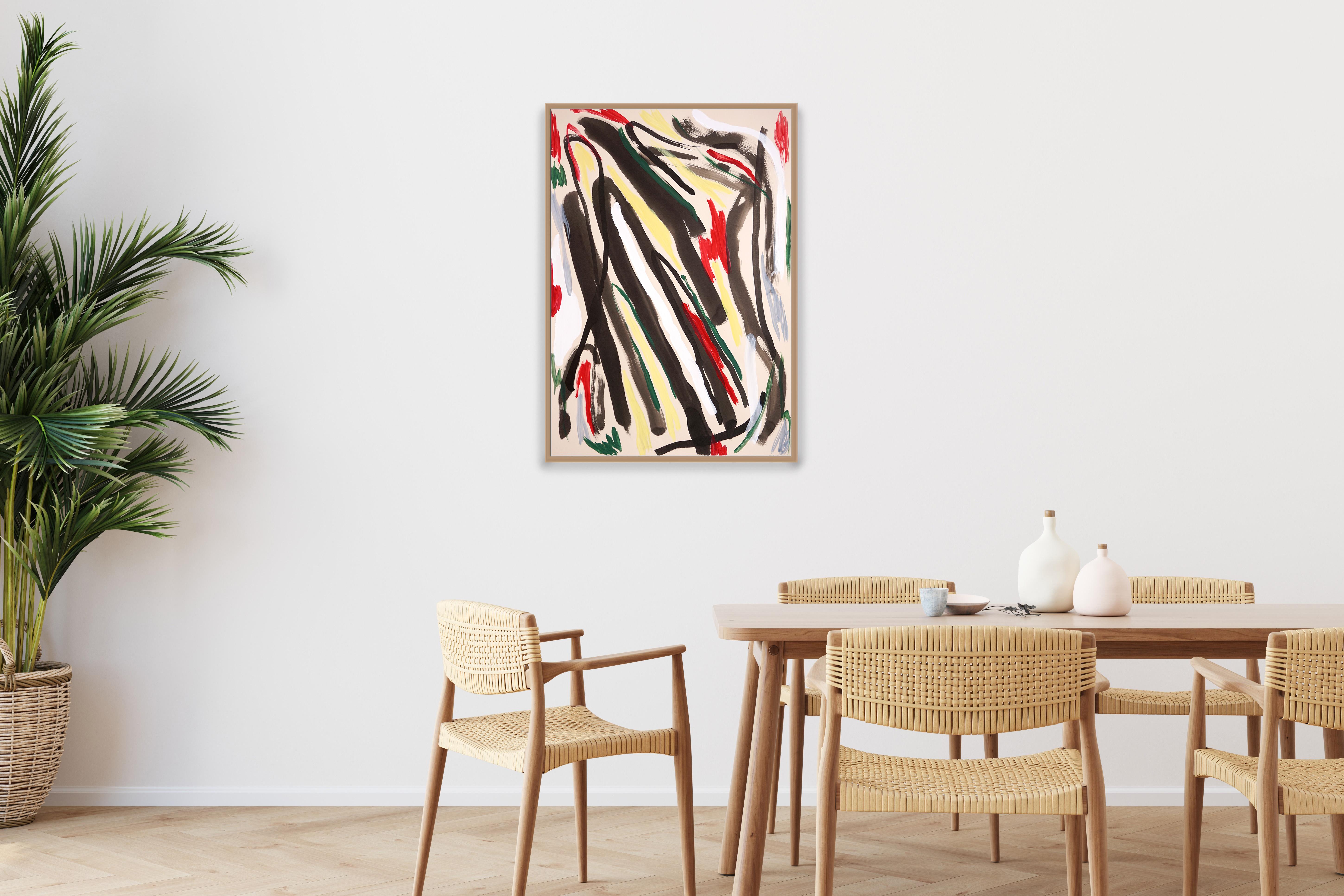 The Bullfight, peinture expressionniste abstraite en rouge et jaune, gestes noirs en vente 3