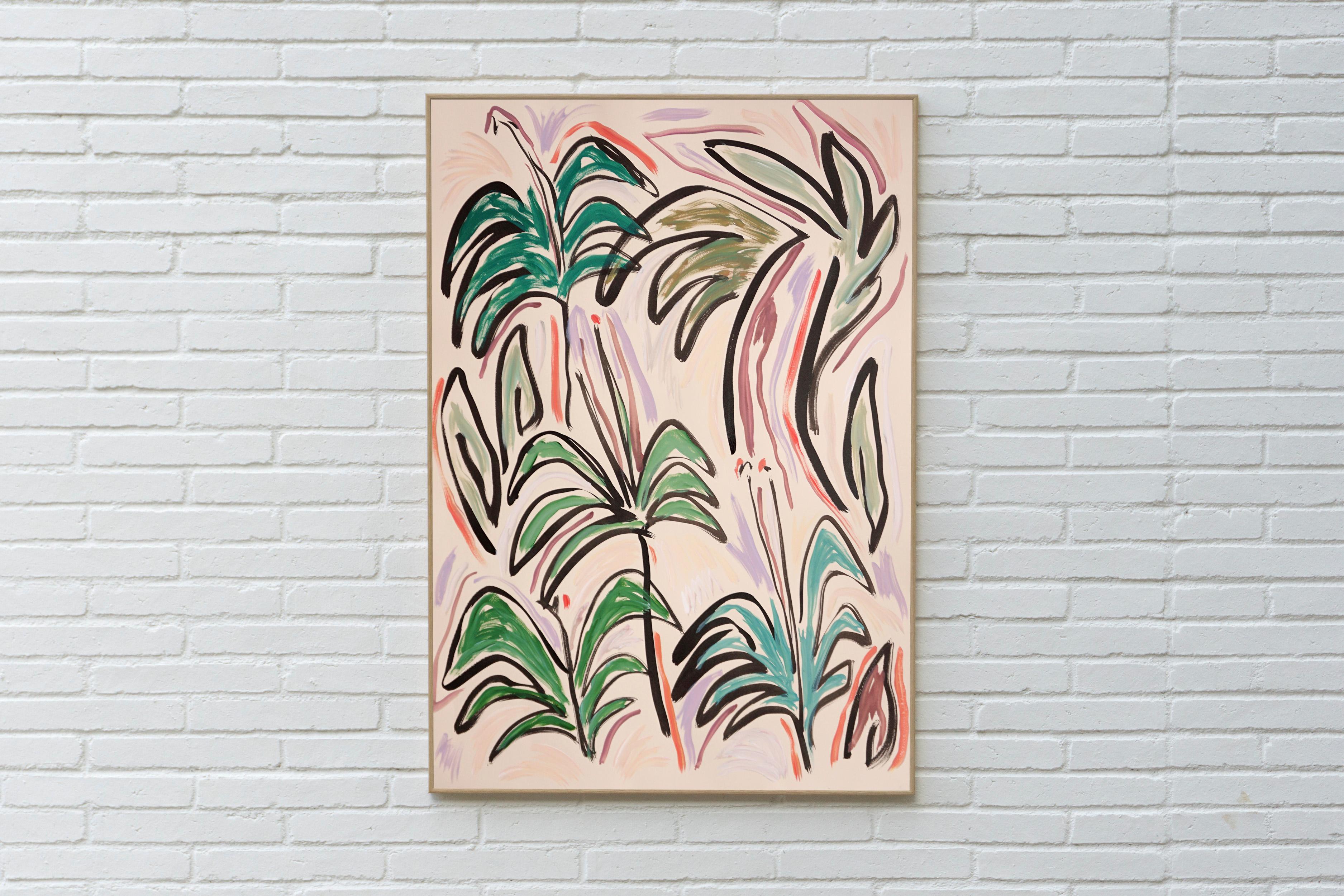Il Giardino delle Felci, Fiori Espressionisti in Fiore Piante, Verde, Rosa, Gesti - Painting di Romina Milano