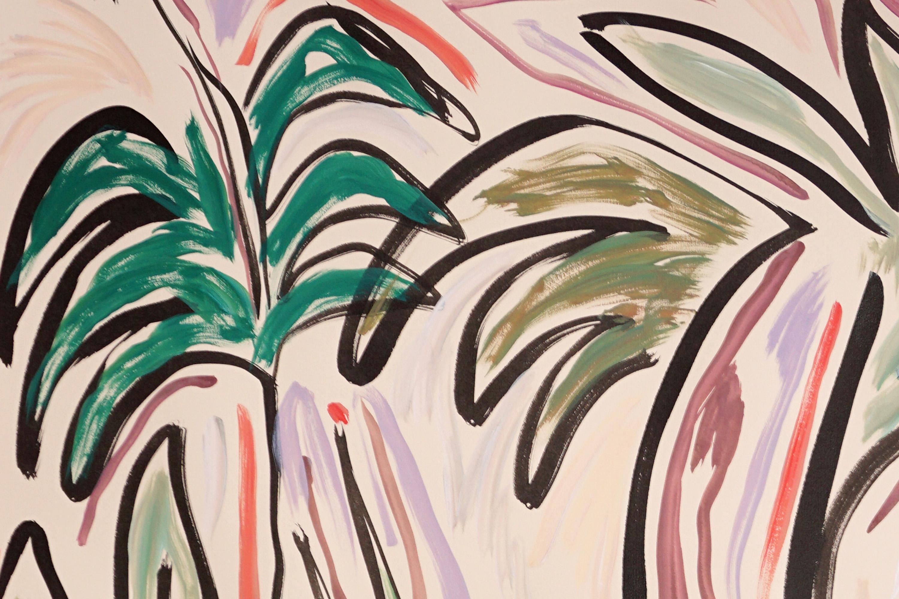 Il Giardino delle Felci, Fiori Espressionisti in Fiore Piante, Verde, Rosa, Gesti - Painting Espressionismo astratto di Romina Milano