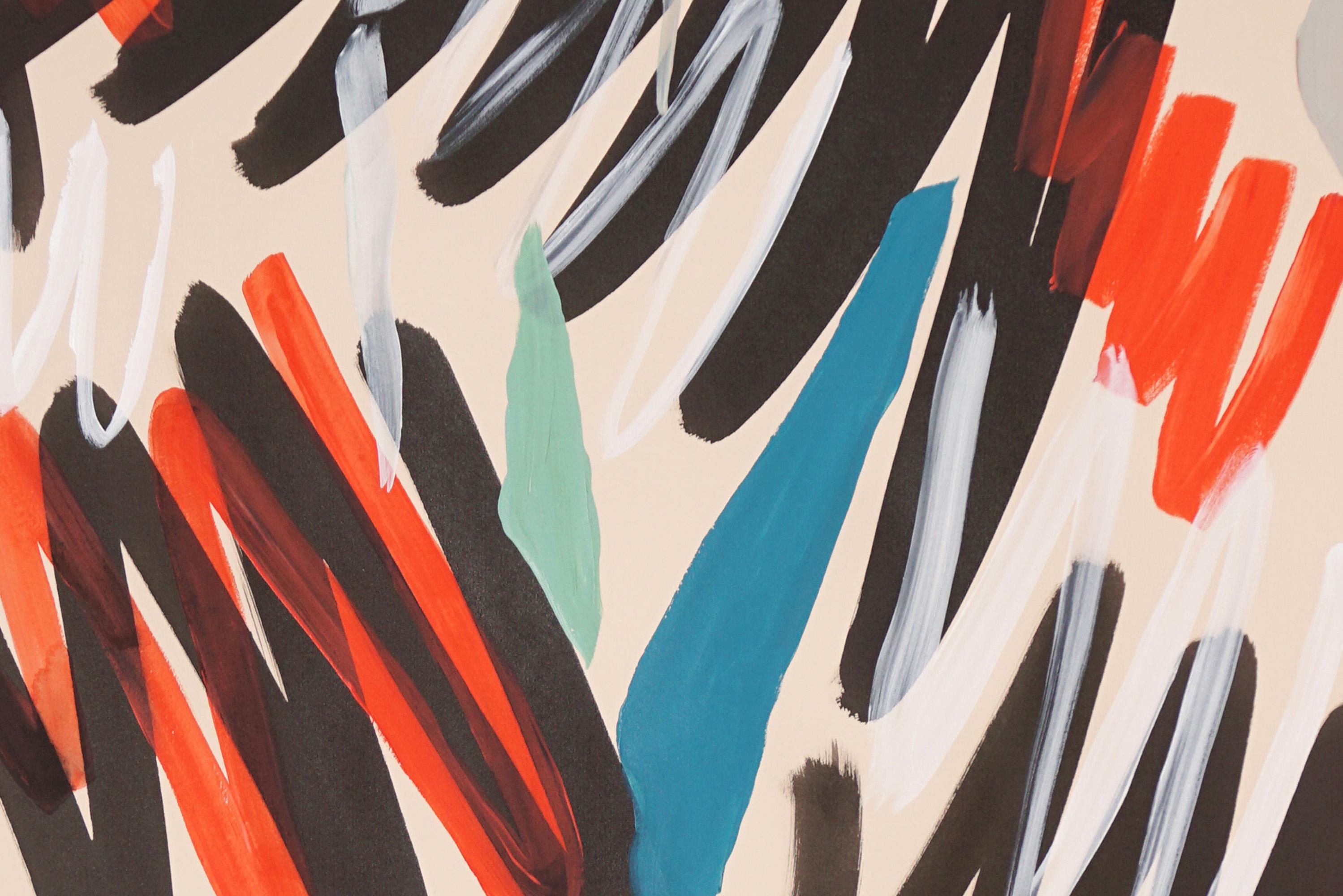Pensar en Cy, Formas Expresionistas, Turquesa, Naranja, Negro Gestos Urbanos - Painting Neoexpresionista de Romina Milano