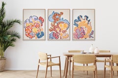 Three Corals Together, Modern Marine Triptych, Colorful Illustration Style