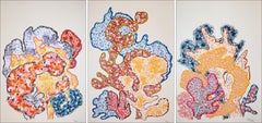 Three Corals Together, Modern Marine Triptych, Colorful Illustration Style