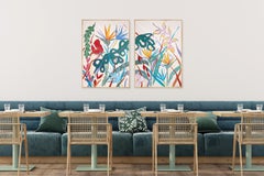 Tropical Abundance, Large Floral Diptych, Modern Tropical Art, Exotic Flowers