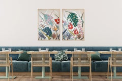 Tropical Abundance, Large Floral Diptych, Modern Tropical Art, Exotic Flowers