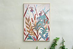 Jardin tropical, tons d'automne, fleurs luxuriantes, style illustration, nature morte