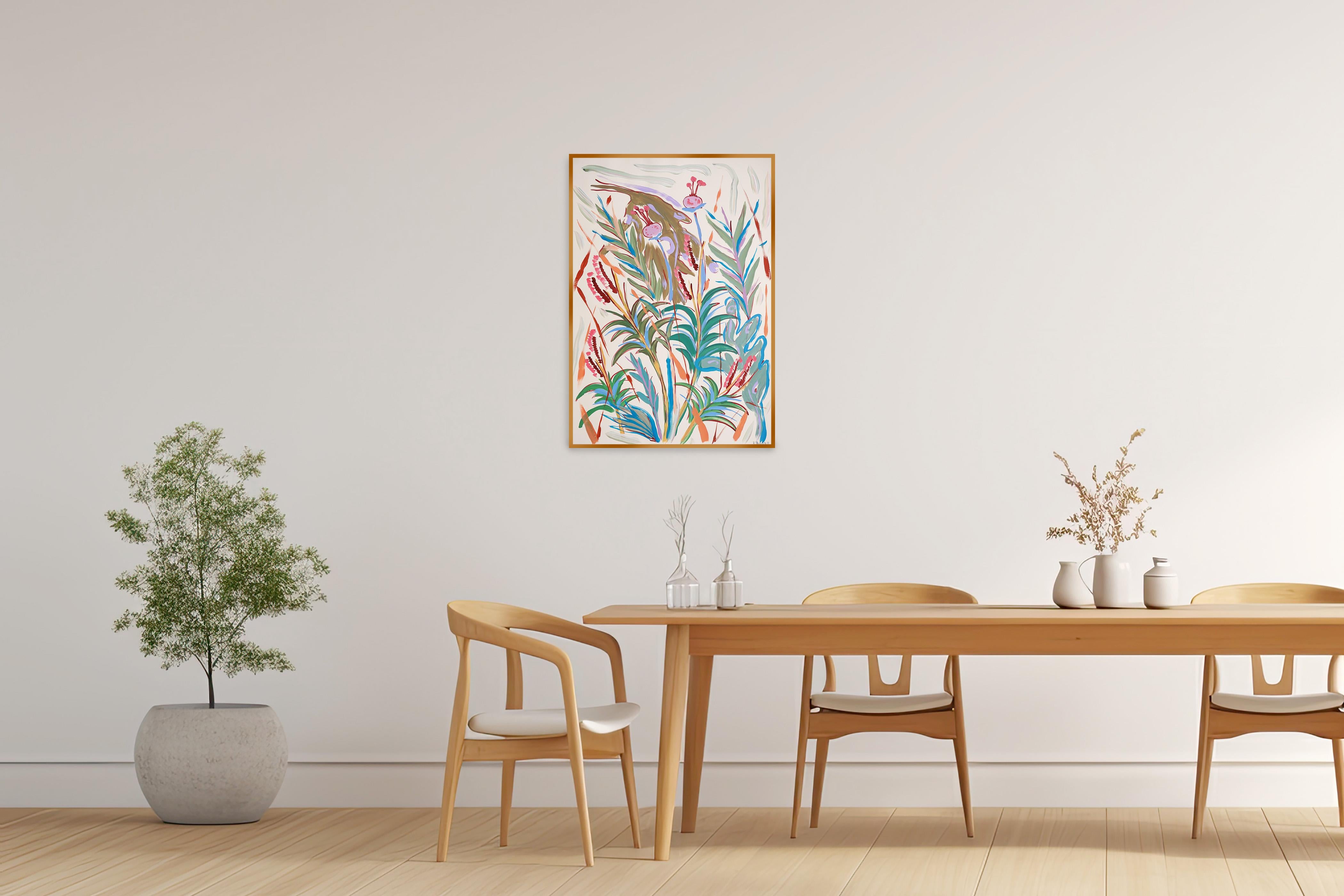 Tropical Garden, Expressionist Green Plants, Jurassic, Botanical Painting, Paper For Sale 1