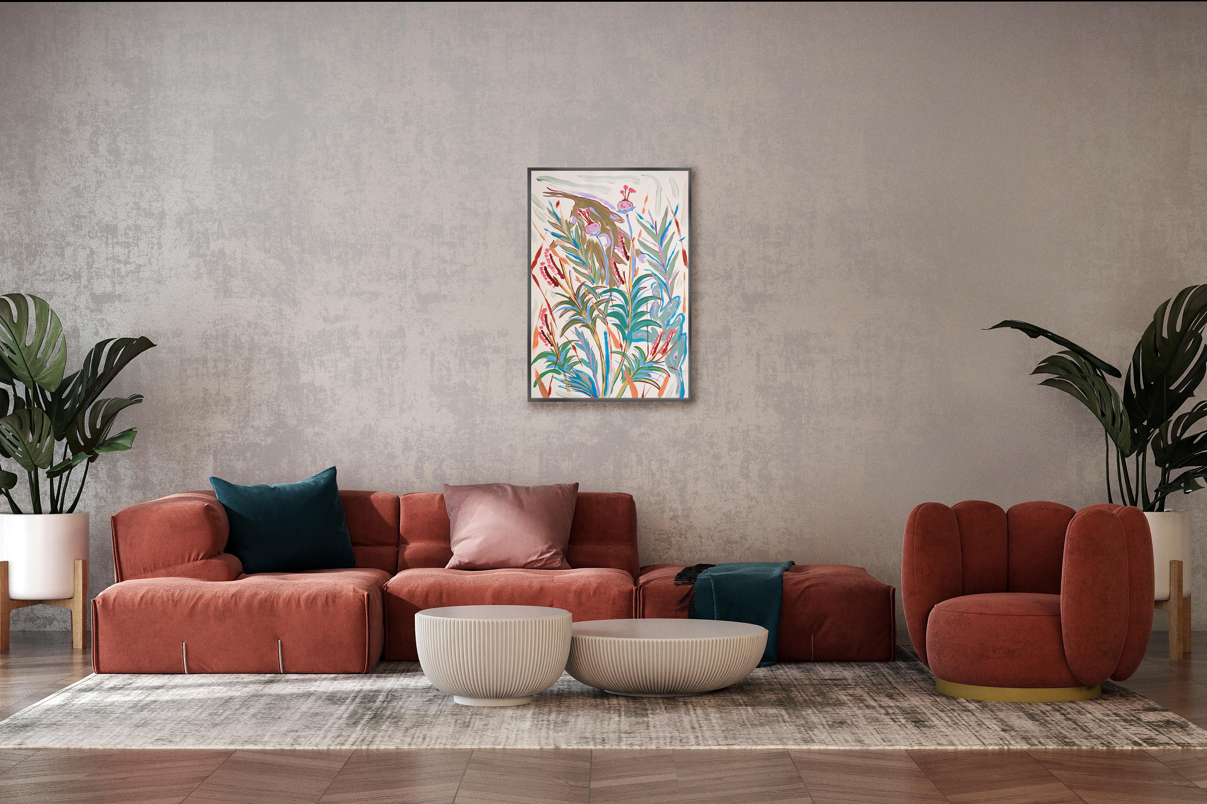 Tropical Garden, Expressionist Green Plants, Jurassic, Botanical Painting, Paper For Sale 3