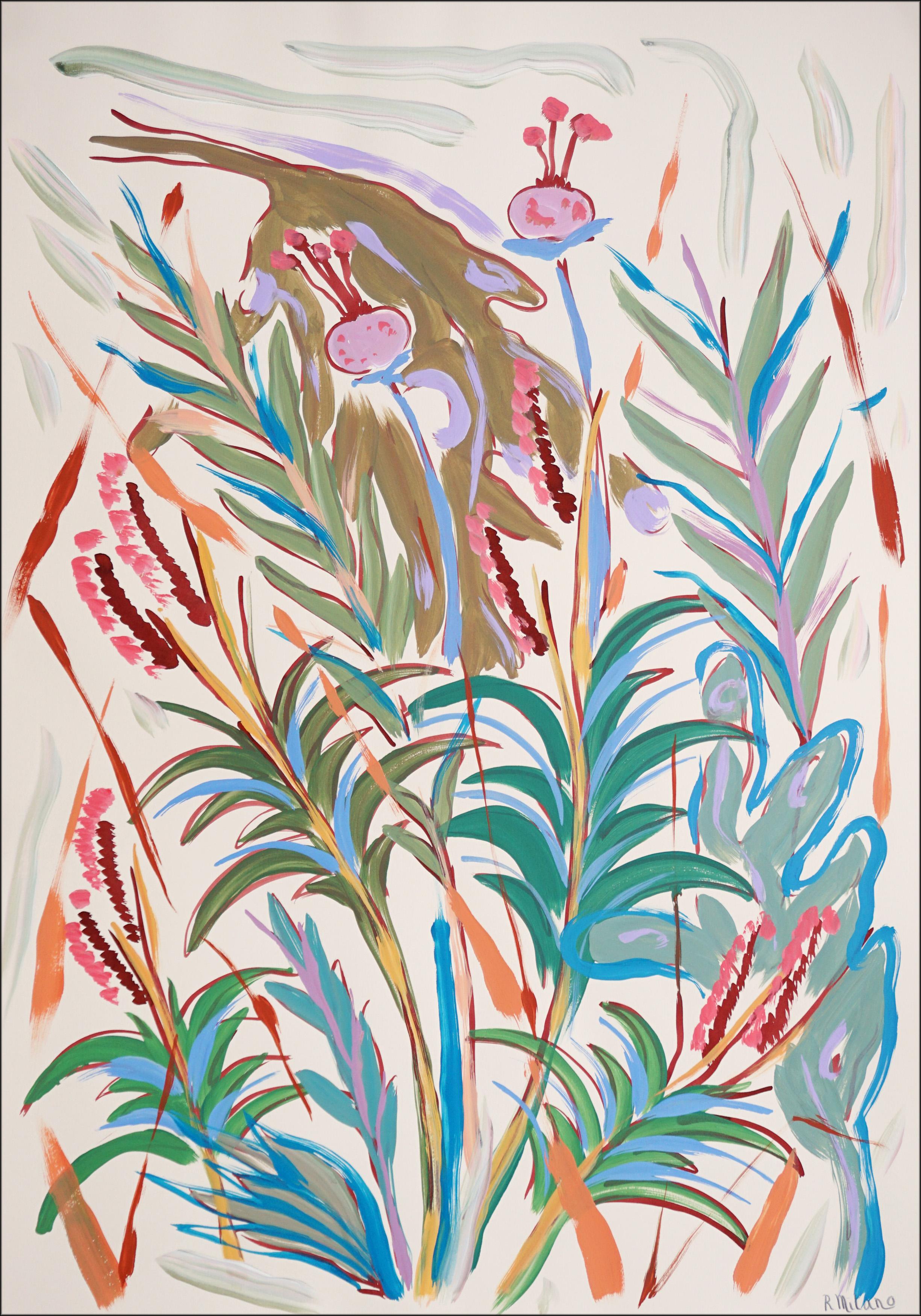 Tropischer Garten, expressionistische grüne Pflanzgefäße, Jura, botanische Malerei, Papier
